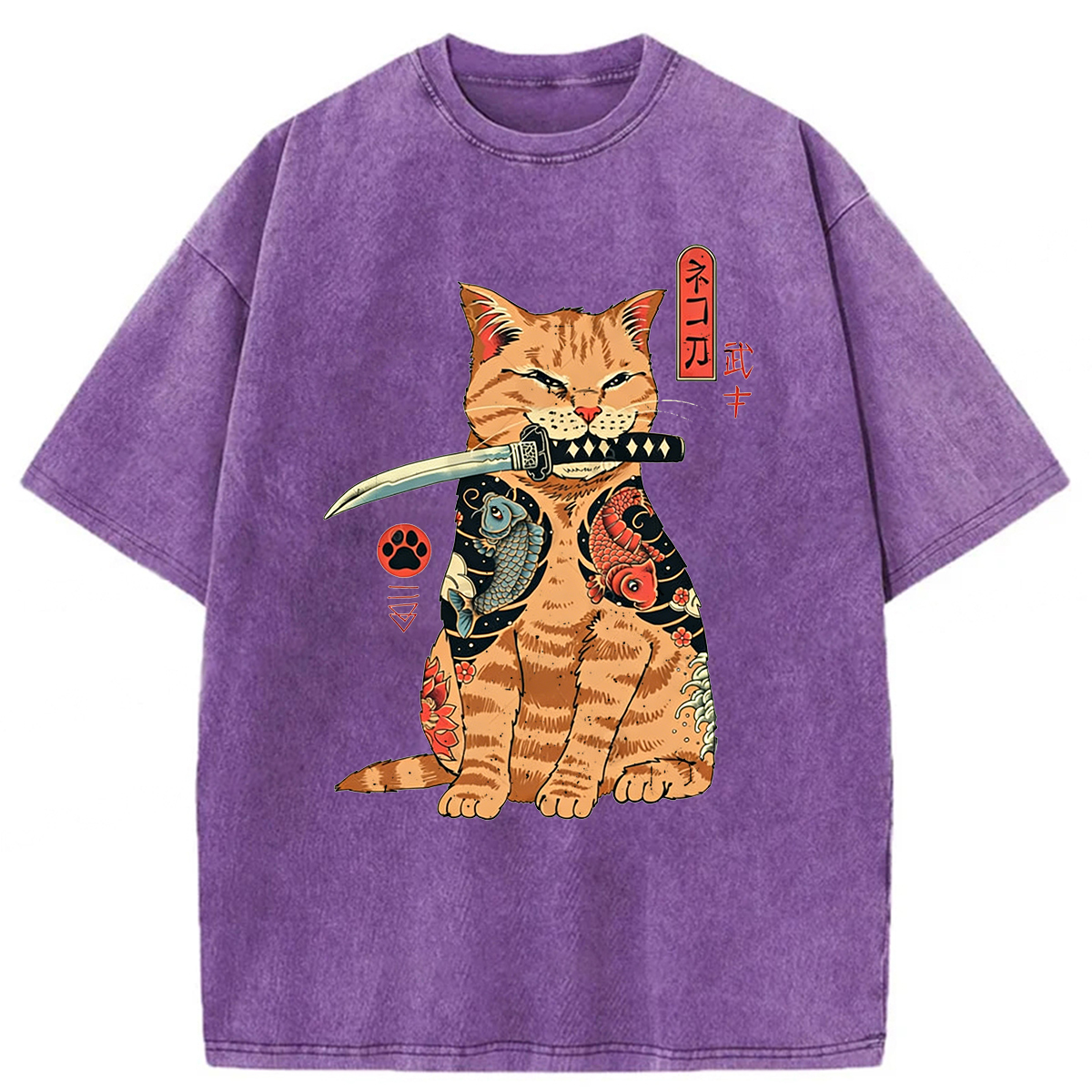 Tokyoviva Samurai Cat Washed T-shirt