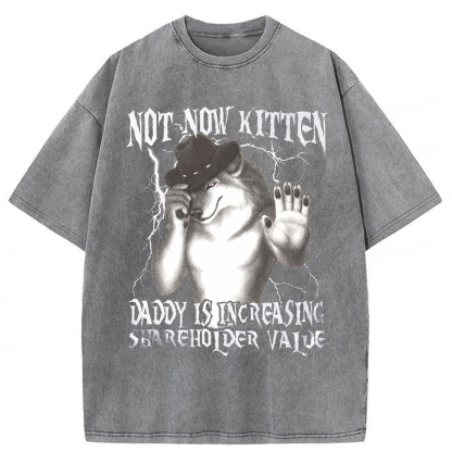 Tokyoviva Not Now Kitten Daddy Increasing Shareholder Value Washed T-shirt