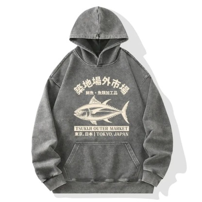 Japan Tsukiji Fish Market Washed Hoodie
