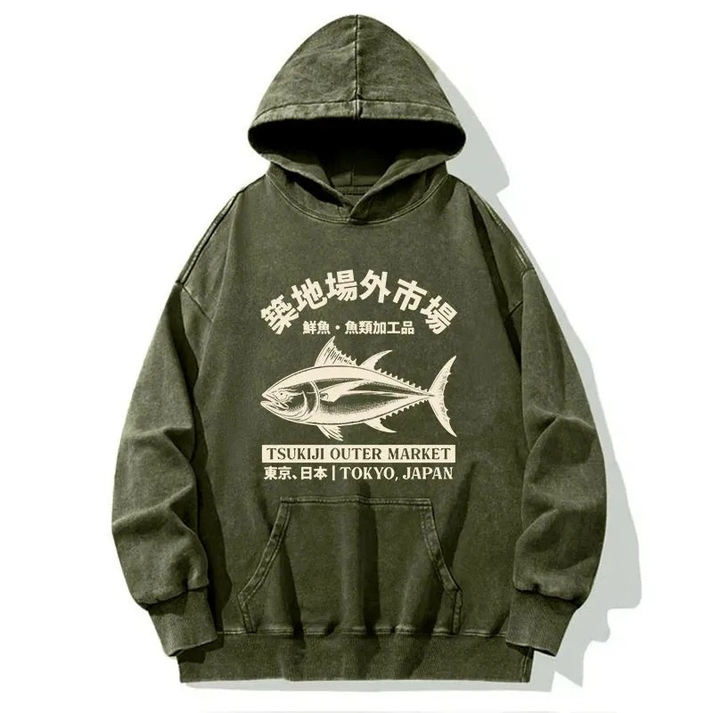 Japan Tsukiji Fish Market Washed Hoodie