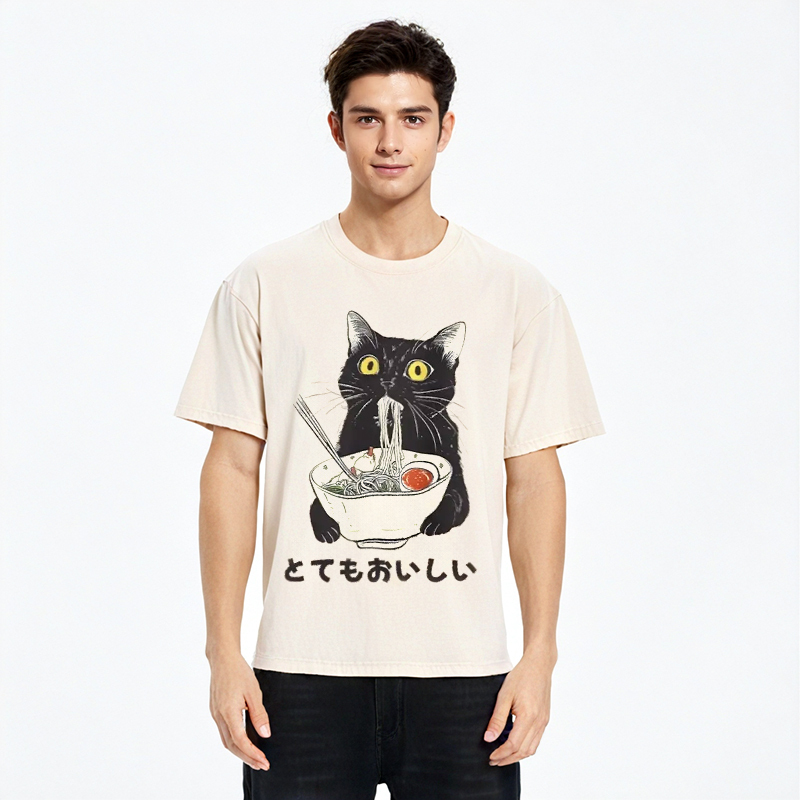 Cats Eat Ramen Noodles Washed T-Shirt