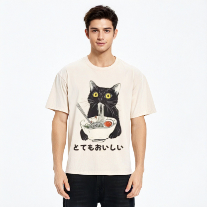 Cats Eat Ramen Noodles Washed T-Shirt