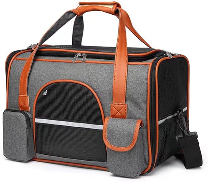 Borsa da Trasporto per Cane Gatto, 45x28x25cm Trasportino Aereo Auto Cane Gatti Taglia Piccola con Tappetino Rimovibile, Ripiegabile Zaino Morbido e Traspirante per Animali Domestici da Viaggio