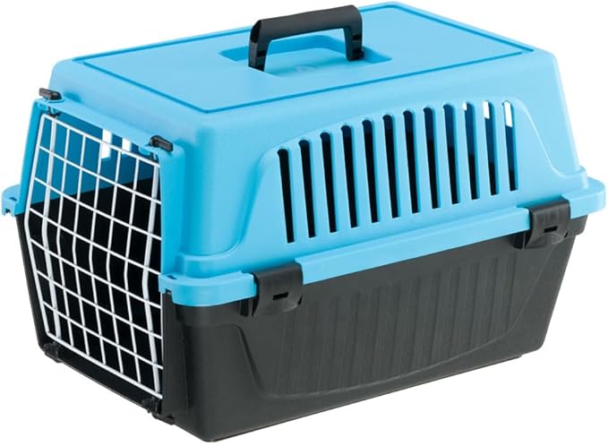 Trasportino Gatto, Trasportino Cane Taglia Piccola, Cani e Gatti fino a 5 Kg, Porta in Ferro Plastificato, Fessure di aerazione, 32,5 x 48 x h 29 cm, ATLAS 10 EL Trasportino Rigido, Azzurro