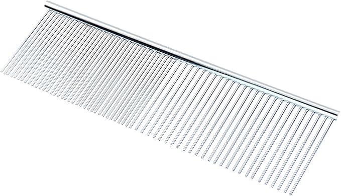 Pettine per cani, in acciaio inox con denti arrotondati, in metallo, adatto anche per gatti grandi, medi e piccoli e animali con pelo lungo o corto (L)