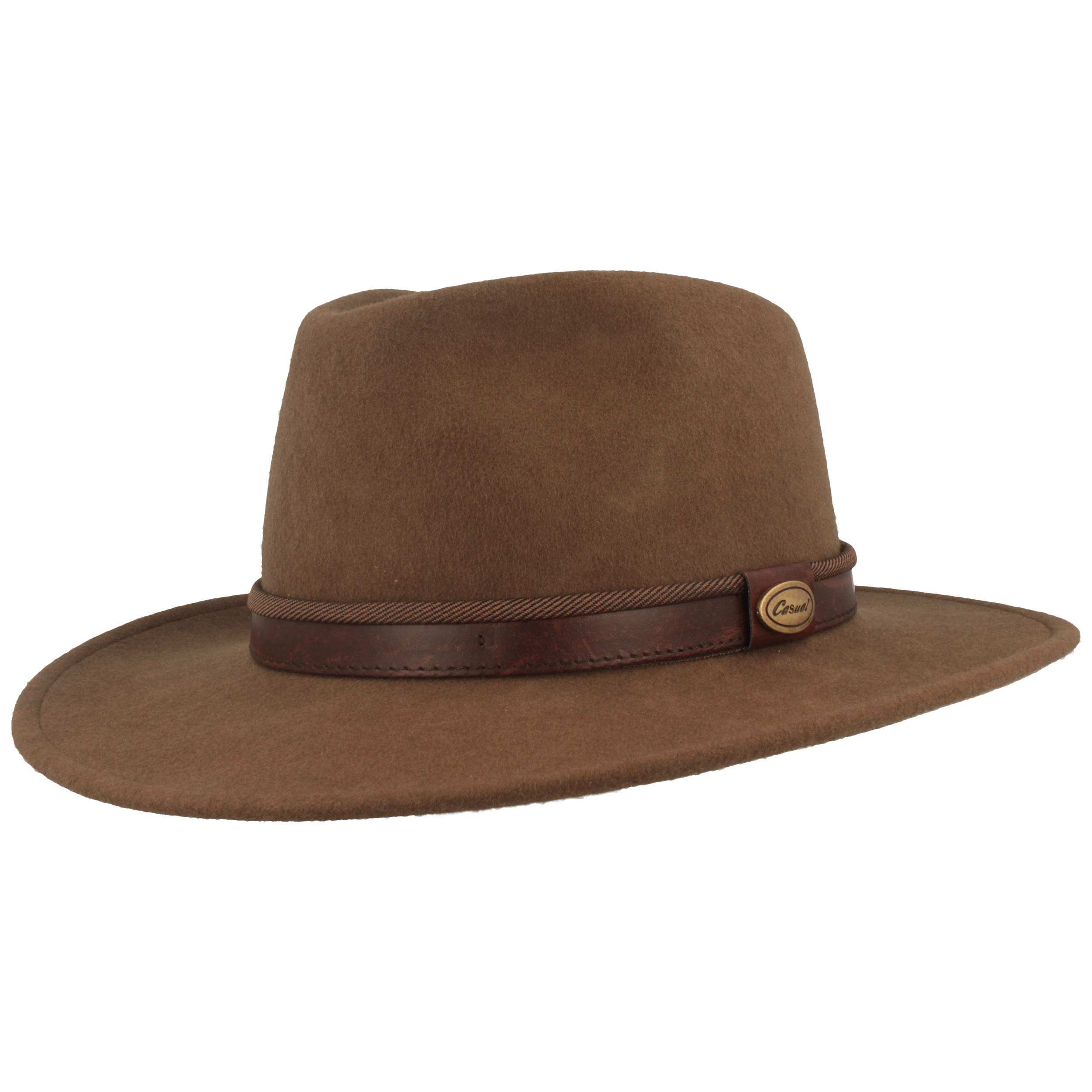 Breiter Unisex-Fedora-Hut aus 100 % Wollfilz zum Aufrollen, wasserdicht und flexibel, Lederbesatz (Farbe und Größe auswählen)