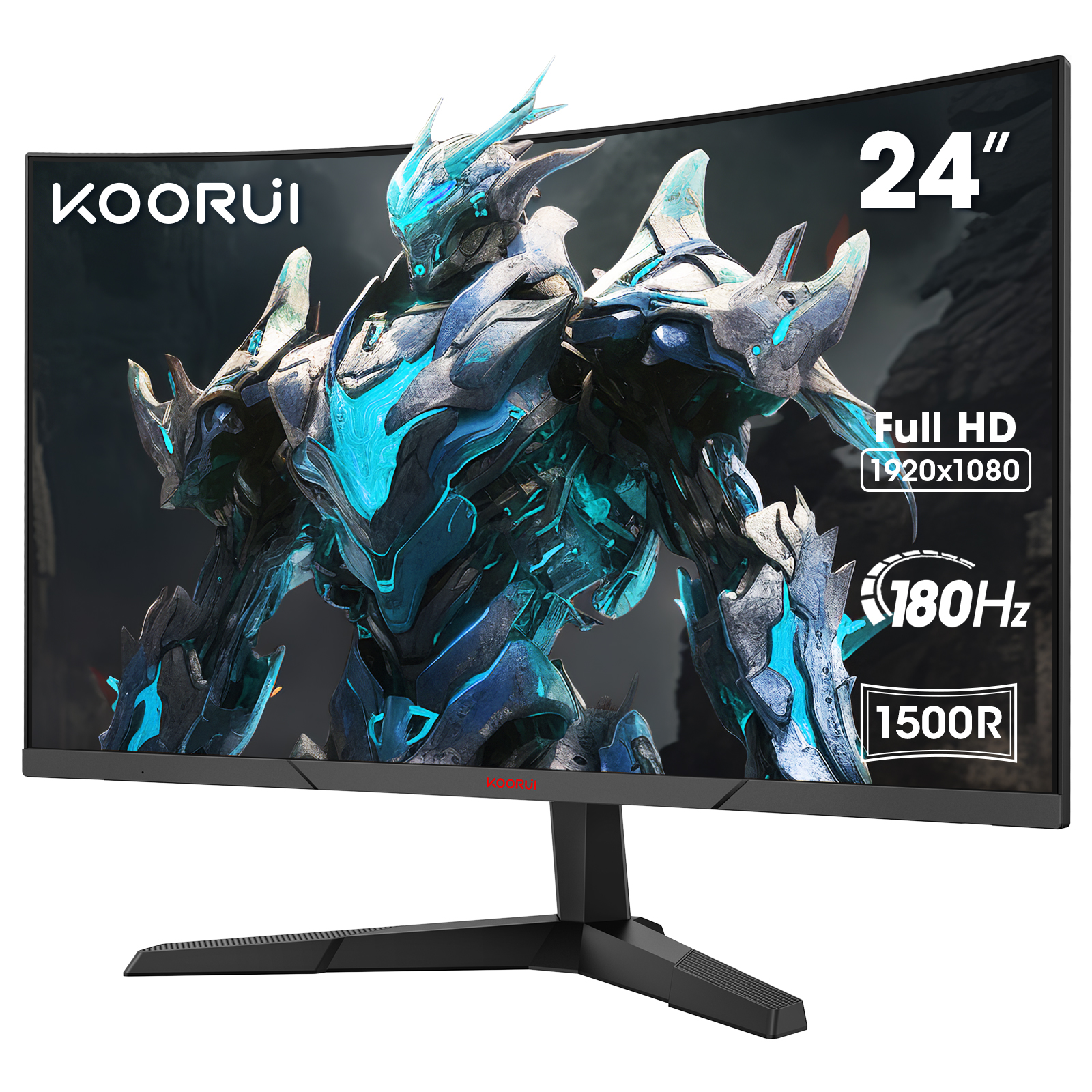 KOORUI 24 Zoll Curved Gaming Monitor, 1ms 180Hz FHD PC Bildschirm 1500R, Adaptive Sync VESA 100x100mm HDMI 2.0/DP 1.2, Schwarz 24E6CA