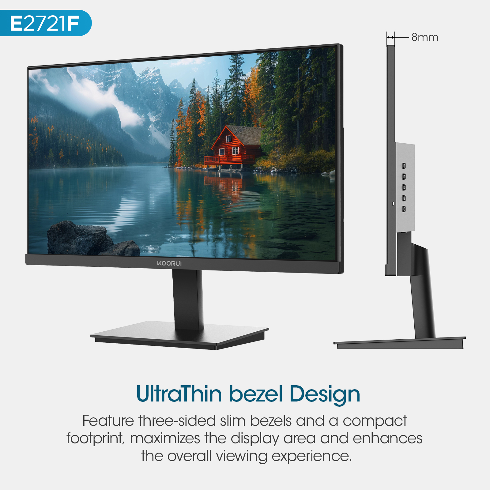 KOORUI 27 Inch QHD (2560x1440) IPS Ultra-Thin Computer Gaming Monitor, 100Hz refresh rate, FreeSync & G-Sync, 1ms MPRT, HDR10, VESA 100*100, Tilt Adjustable for Game and Work
