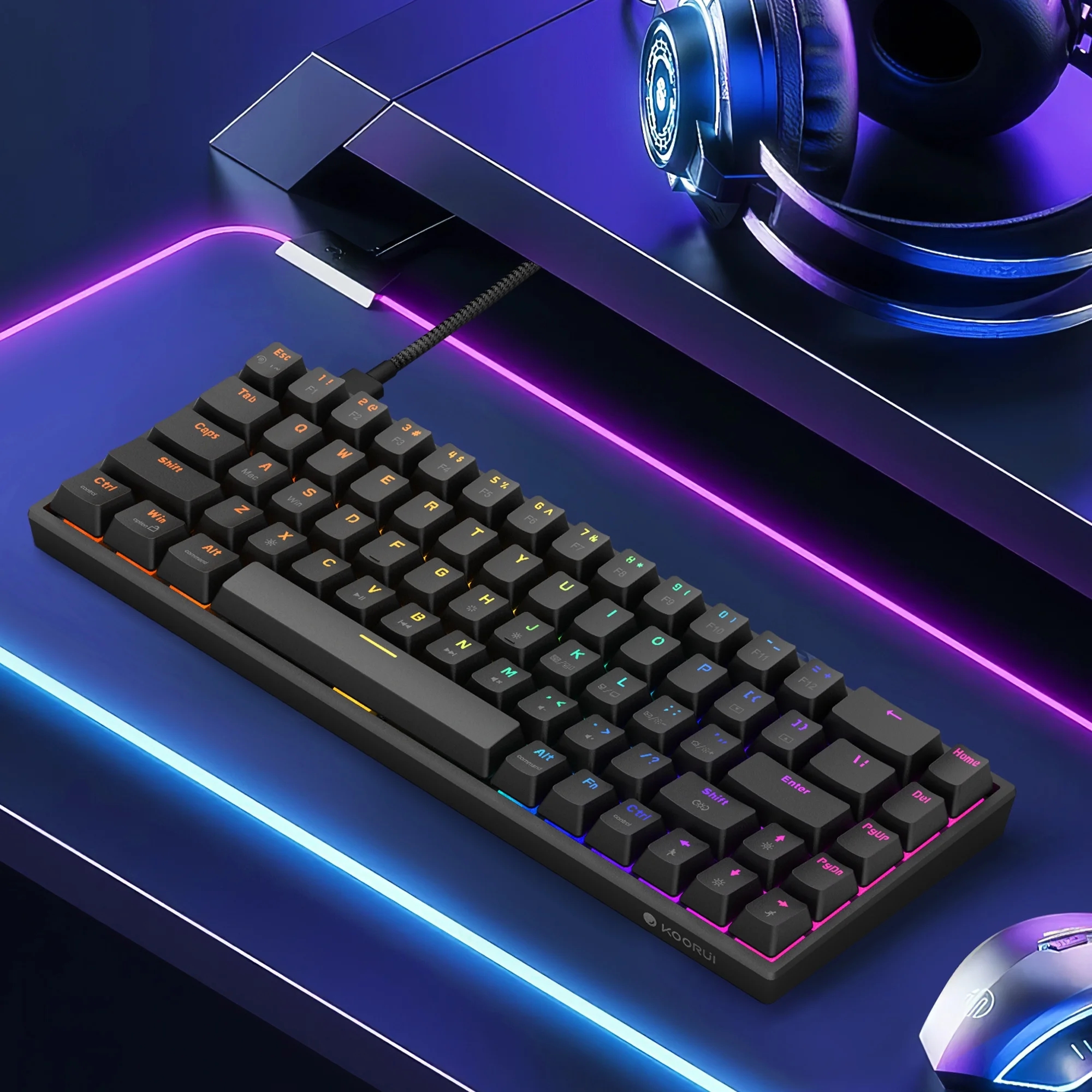 KOORUI 60% Mechanical 68 Keys Gaming Keyboard, LED Backlit, Mini Wired Keyboard with Red Switch for PC/Mac OS/Xbox