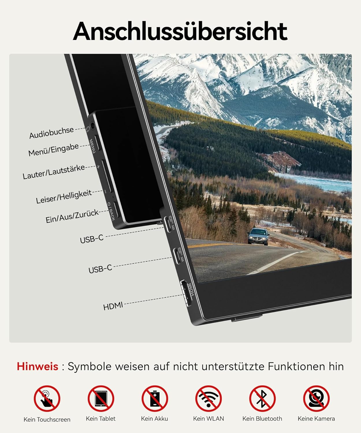 KOORUI 15,6 Zoll Portable Monitor, FHD IPS Tragbarer Monitor HDMI/Type-C/USB-C, Eye Care Bildschirm für PC, Laptop, Xbox,Mac, PS 3/4/5-E1511A