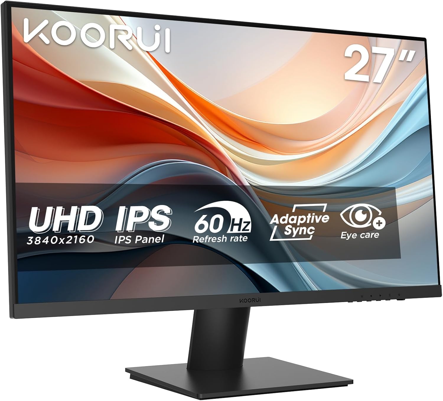KOORUI Monitor 27 Zoll, 4K PC Bildschirm UHD(3840x2160), IPS, 4ms, 60Hz, 2X HDMI 2.0 & DisplayPort 1.4, Adpitive Sync, HDR10, VESA 100x100mm, 90% DCI-P3, Eye Care, N07