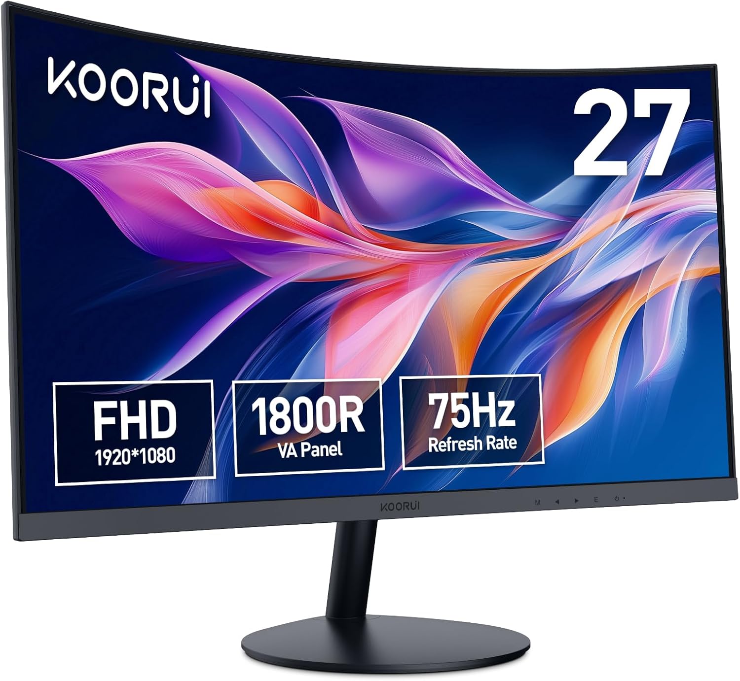 KOORUI Curved Monitor – 27 Inch (61 cm) FHD Curved Computer Monitor, VA Panel, 75 Hz, 1800R Curvature, Tilt Adjustment, Eye Care, HDMI, VGA Gaming Monitor, Black 27N5C