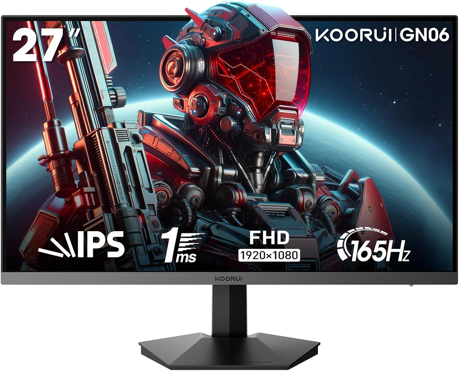 KOORUI Gaming Monitor 27 Inches, 165Hz, FHD (1920 x 1080), IPS, 1ms GTG, Adaptive Sync, 75 x 75 mm VESA Compatible, DCI-P3 90% (HDMI, DisplayPort) Black