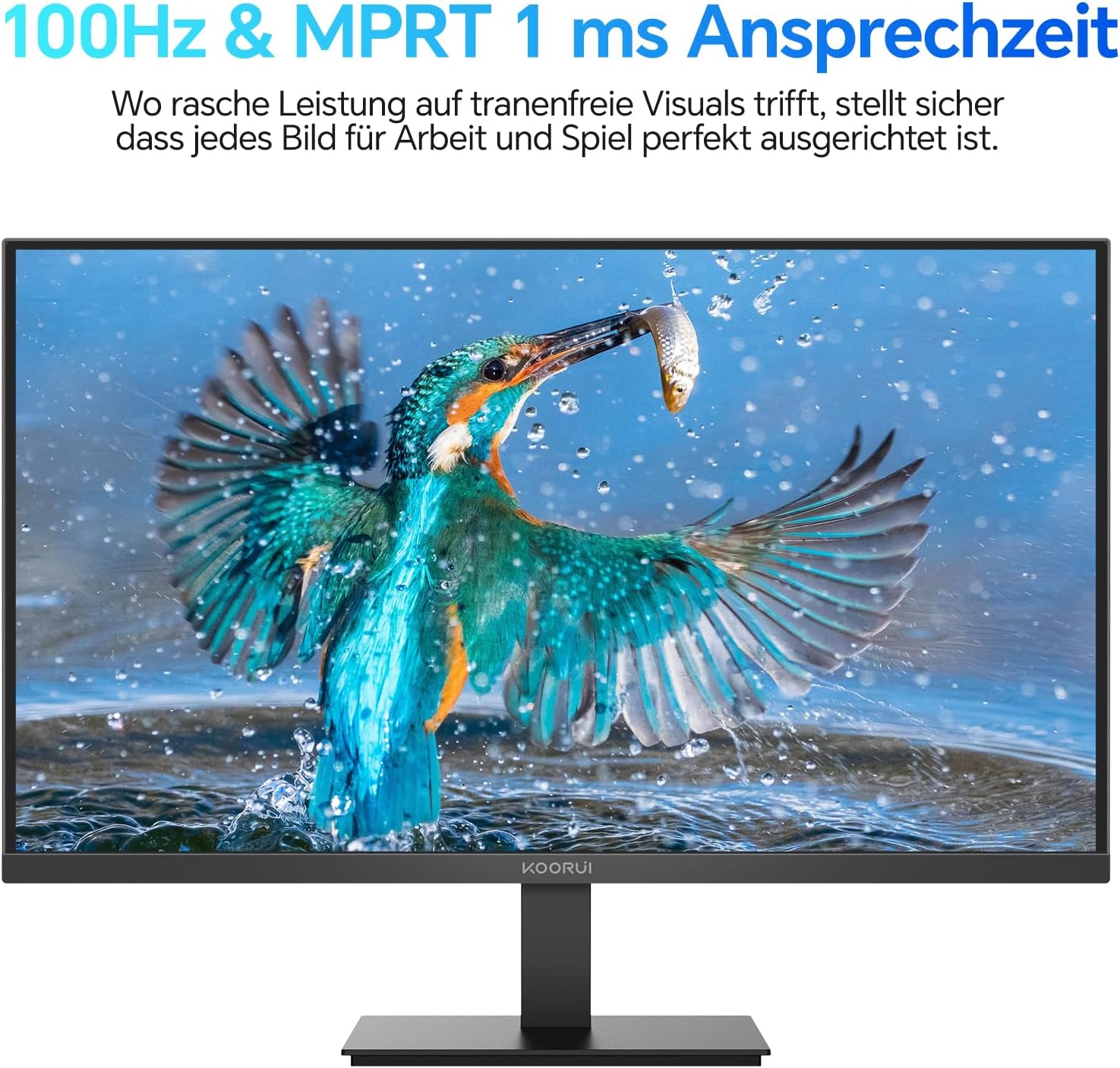 KOORUI E2721F 27 Zoll Monitor, QHD 2560 x 1440 100Hz PC Monitor, IPS 1MS Adaptive Sync HDMI 2.0 DP 1.4, Eye Care Bildschirm, -5° bis 15° neigbar, VESA 100 x 100mm