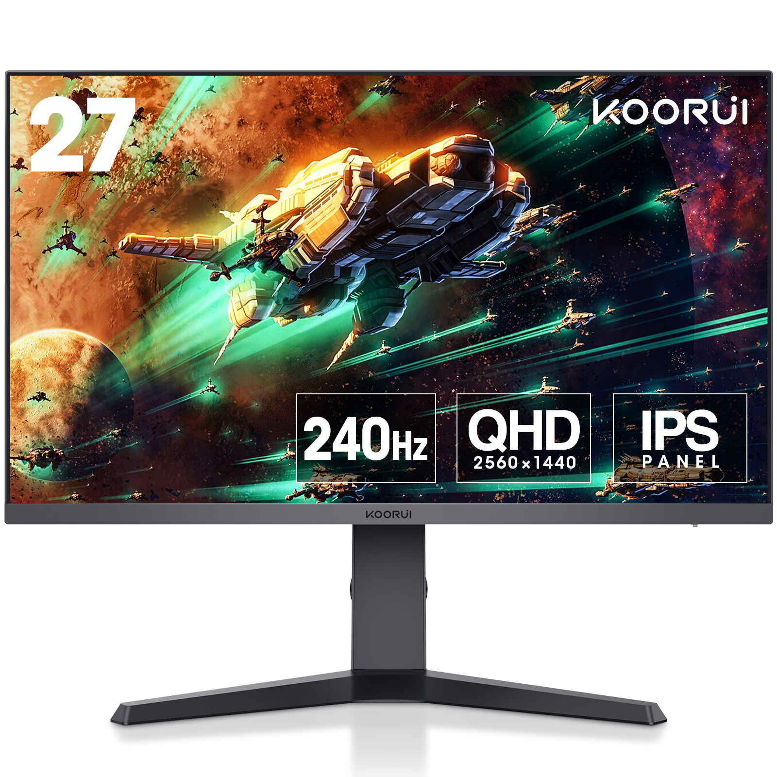 KOORUI 27 inch Gaming Monitor - WQHD (2560x1440) Computer Monitor, 240Hz, 1ms, AdaptiveSync Technology, HDR400, HDMI DisplayPort 2K Monitor, VESA Mountable, Tilt Adjustable, Eye Care, Black 27E3QK