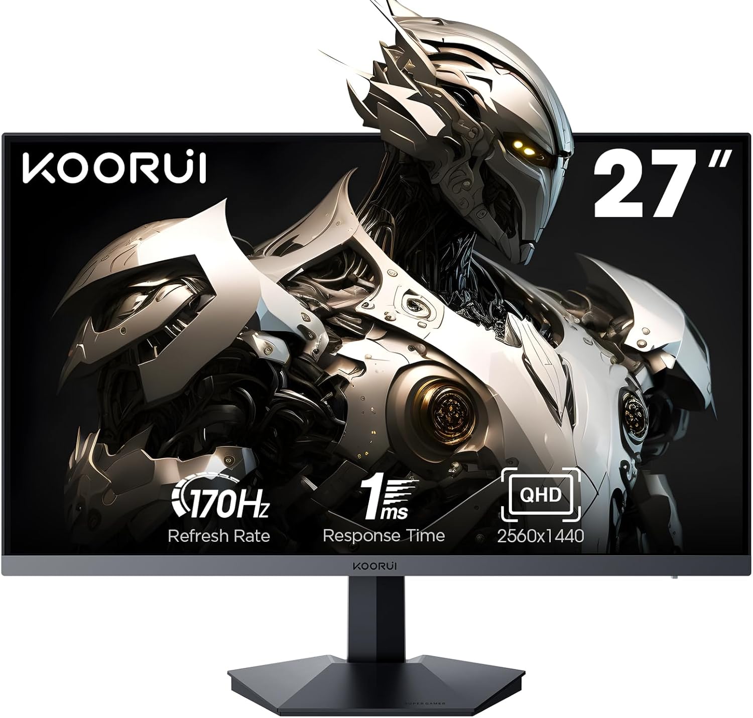 KOORUI Gaming Monitor 27 Zoll, QHD 2560 x 1440 PC Bildschirm Adaptive-Sync Technology (IPS-Panel, 170Hz, 1ms, DCI-P3 90%, Gsync Compatibility, 2xHDMI, VESA, DisplayPort, Einstellbare Neigung)