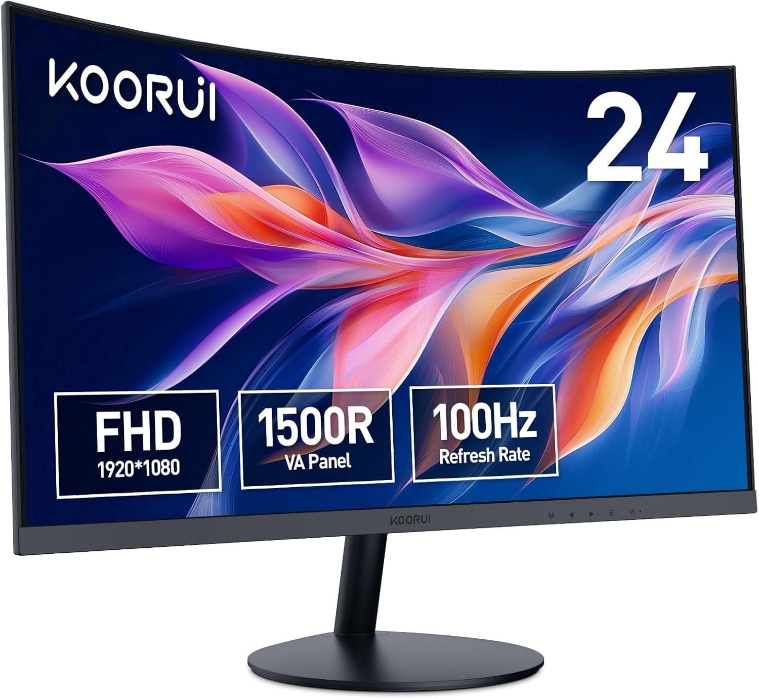 KOORUI Curved Monitor - 23.6 Zoll FHD Curved Computer Monitor, VA-Panel, 100Hz, Krümmung 1500R, Neigungsverstellung, Augenpflege, HDMI, VGA Gaming Monitor, Schwarz