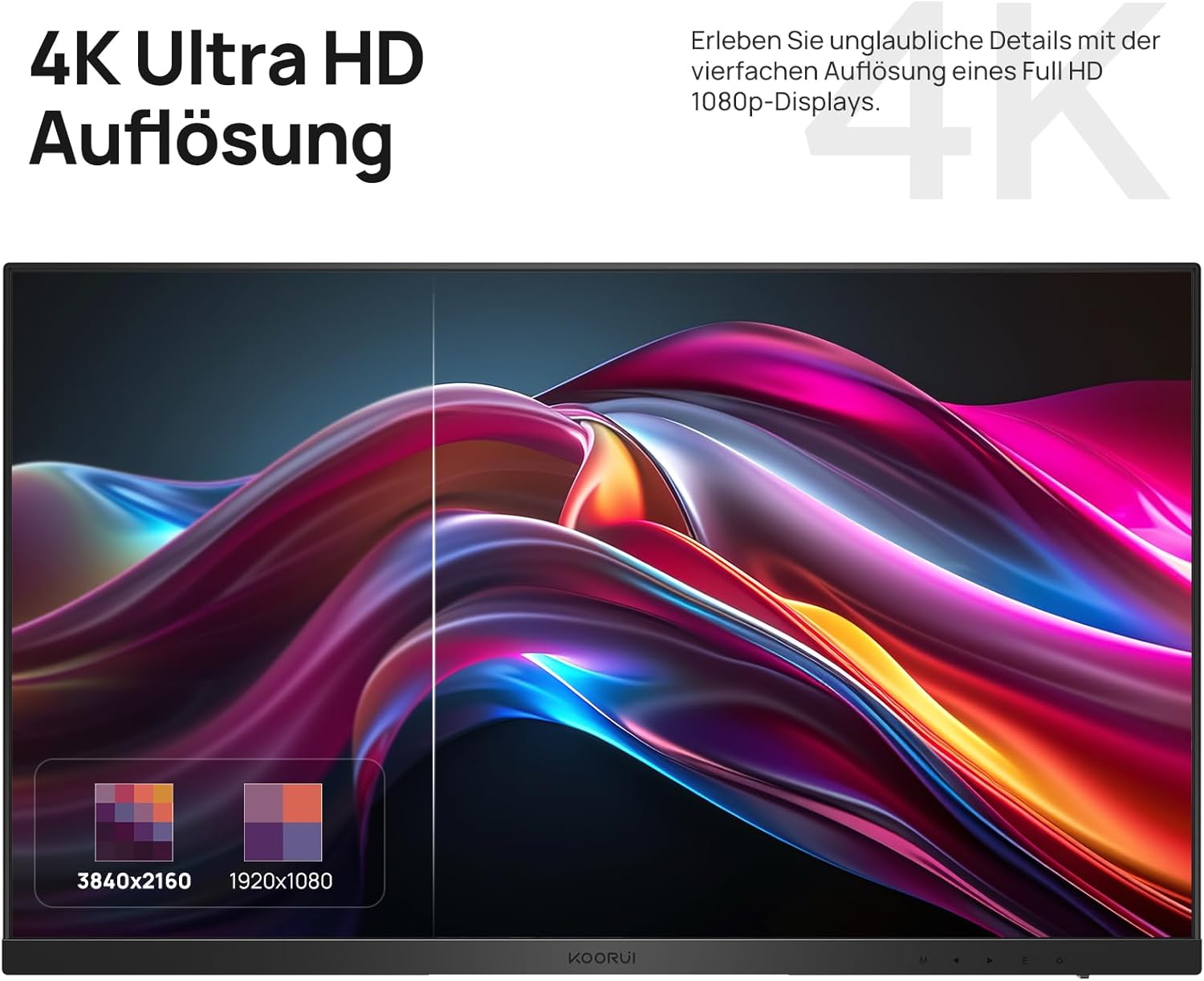 KOORUI Monitor 27 Zoll, 4K PC Bildschirm UHD(3840x2160), IPS, 4ms, 60Hz, 2X HDMI 2.0 & DisplayPort 1.4, Adpitive Sync, HDR10, VESA 100x100mm, 90% DCI-P3, Eye Care, N07