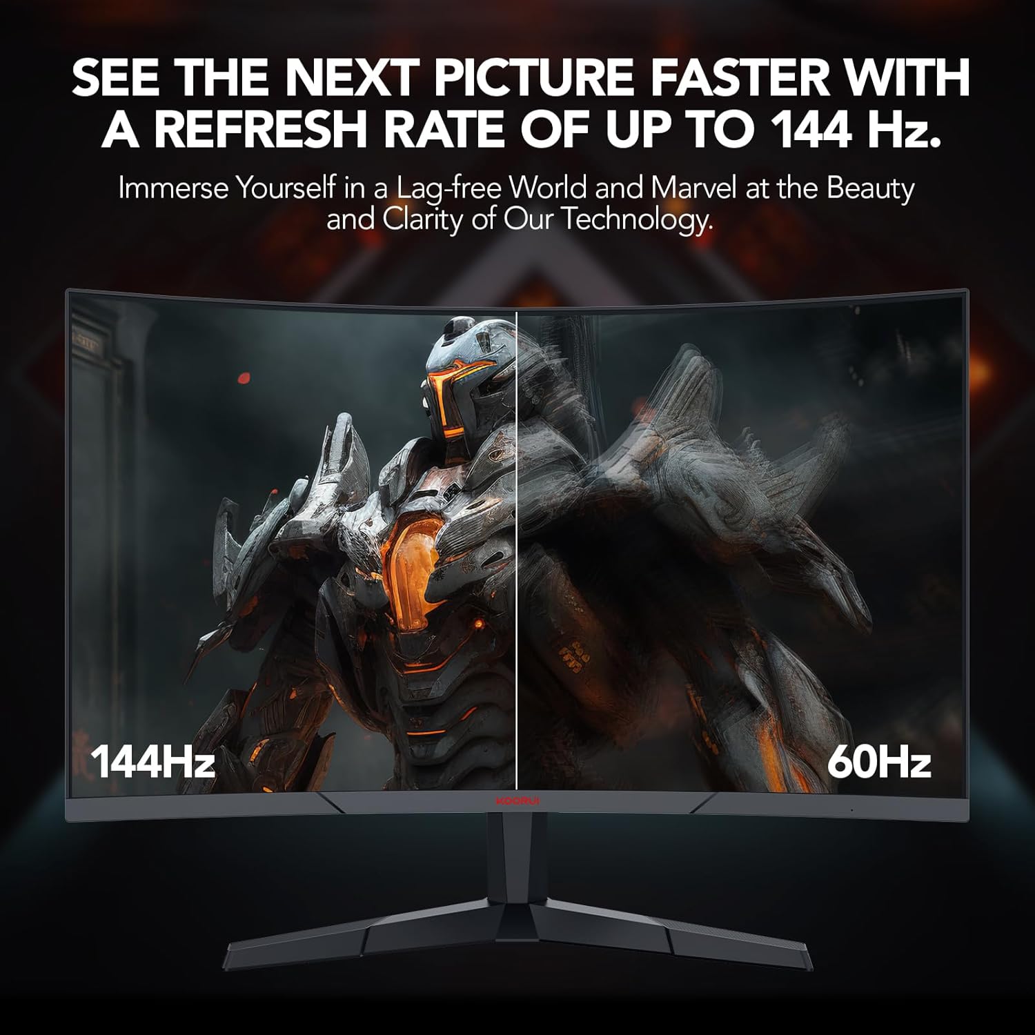 KOORUI Gaming Monitor 27 inches, 1800R Surface Screen 2560X1440 (QHD), 144 Hz 1 ms Mornitor, DCI-P3 85%, Ultra Thin Aperture, Adjustable Tilt, Supports HDMI/DP