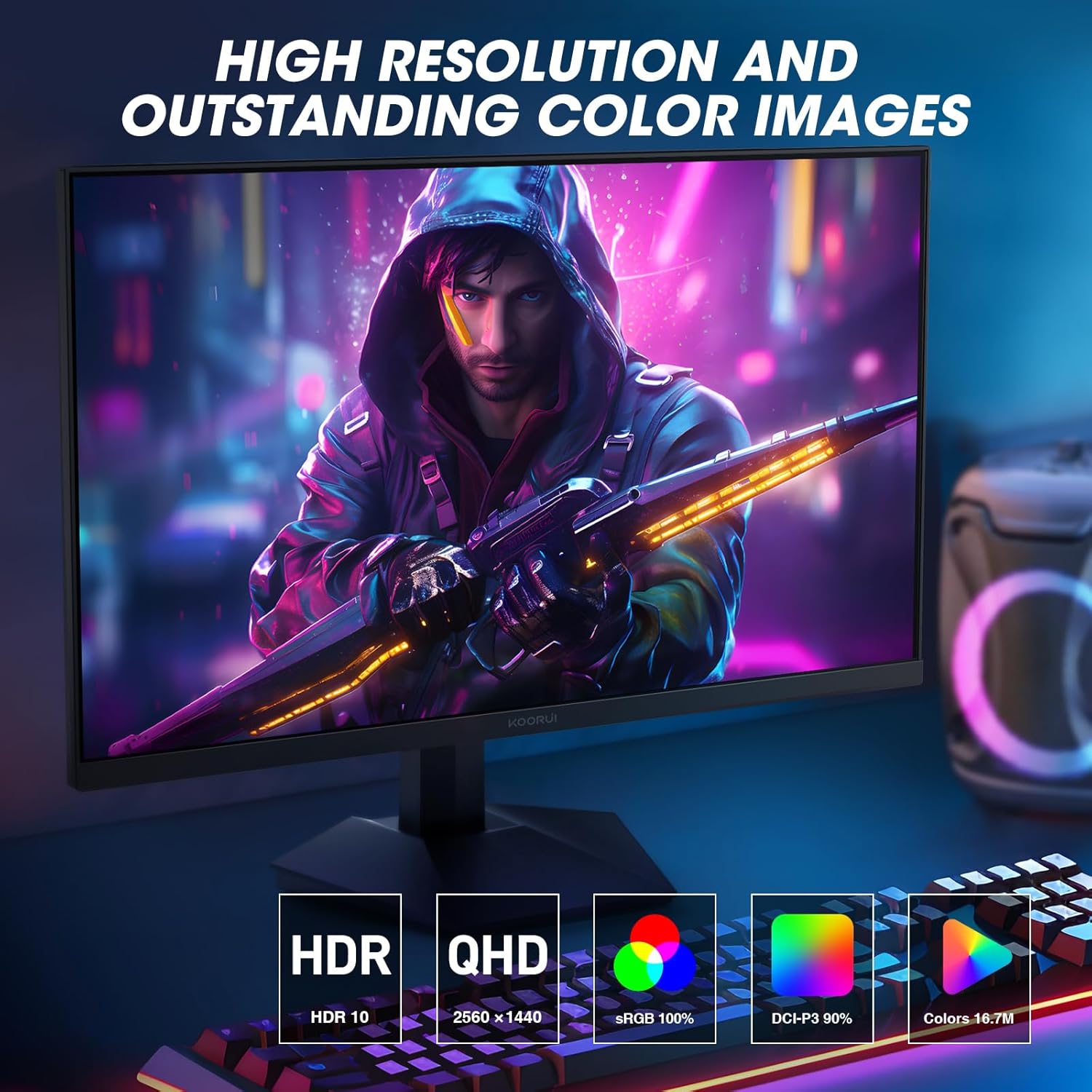 KOORUI 27 Inch QHD Gaming Monitor, PC Screen 170Hz, 1ms, Adaptive Sync (2560 x 1440p, DCI-P3 90%, SRGB 100%, HDR 10, HDMI, DisplayPort, VESA 75x75)