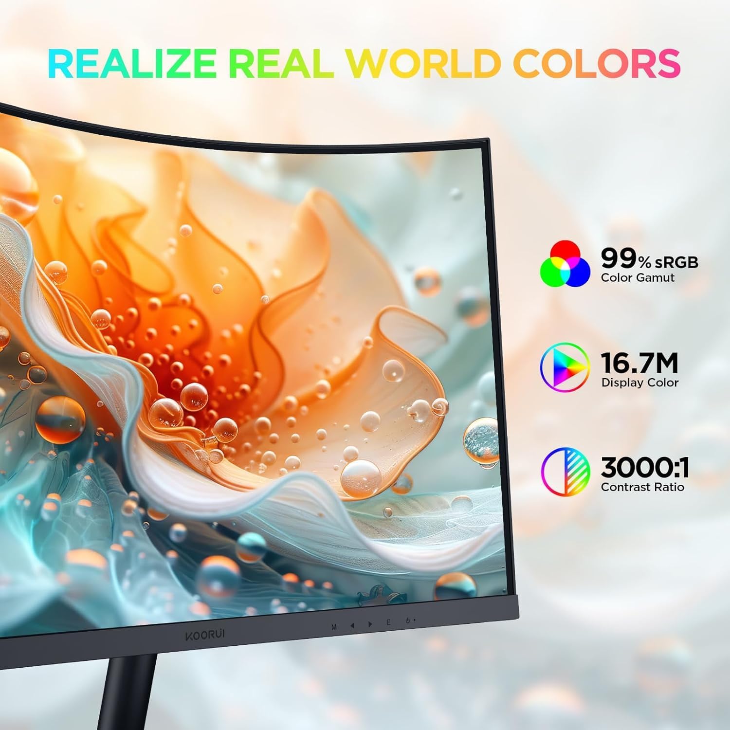KOORUI Curved Monitor - 23.6 Zoll FHD Curved Computer Monitor, VA-Panel, 100Hz, Krümmung 1500R, Neigungsverstellung, Augenpflege, HDMI, VGA Gaming Monitor, Schwarz