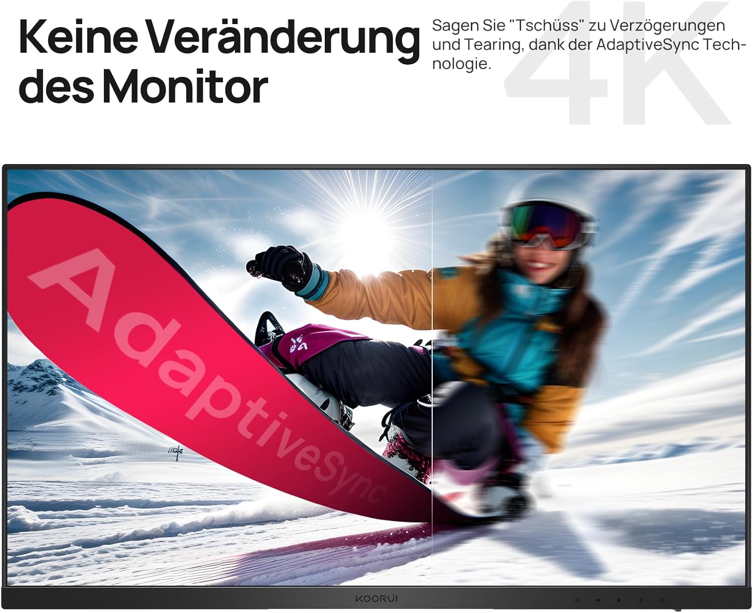 KOORUI Monitor 27 Zoll, 4K PC Bildschirm UHD(3840x2160), IPS, 4ms, 60Hz, 2X HDMI 2.0 & DisplayPort 1.4, Adpitive Sync, HDR10, VESA 100x100mm, 90% DCI-P3, Eye Care, N07