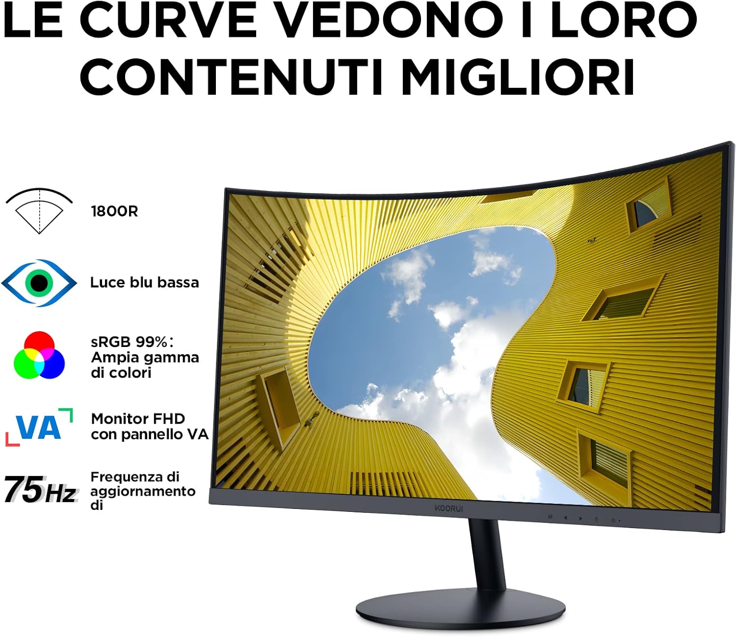 KOORUI Curved Monitor – 27 Inch (61 cm) FHD Curved Computer Monitor, VA Panel, 75 Hz, 1800R Curvature, Tilt Adjustment, Eye Care, HDMI, VGA Gaming Monitor, Black 27N5C