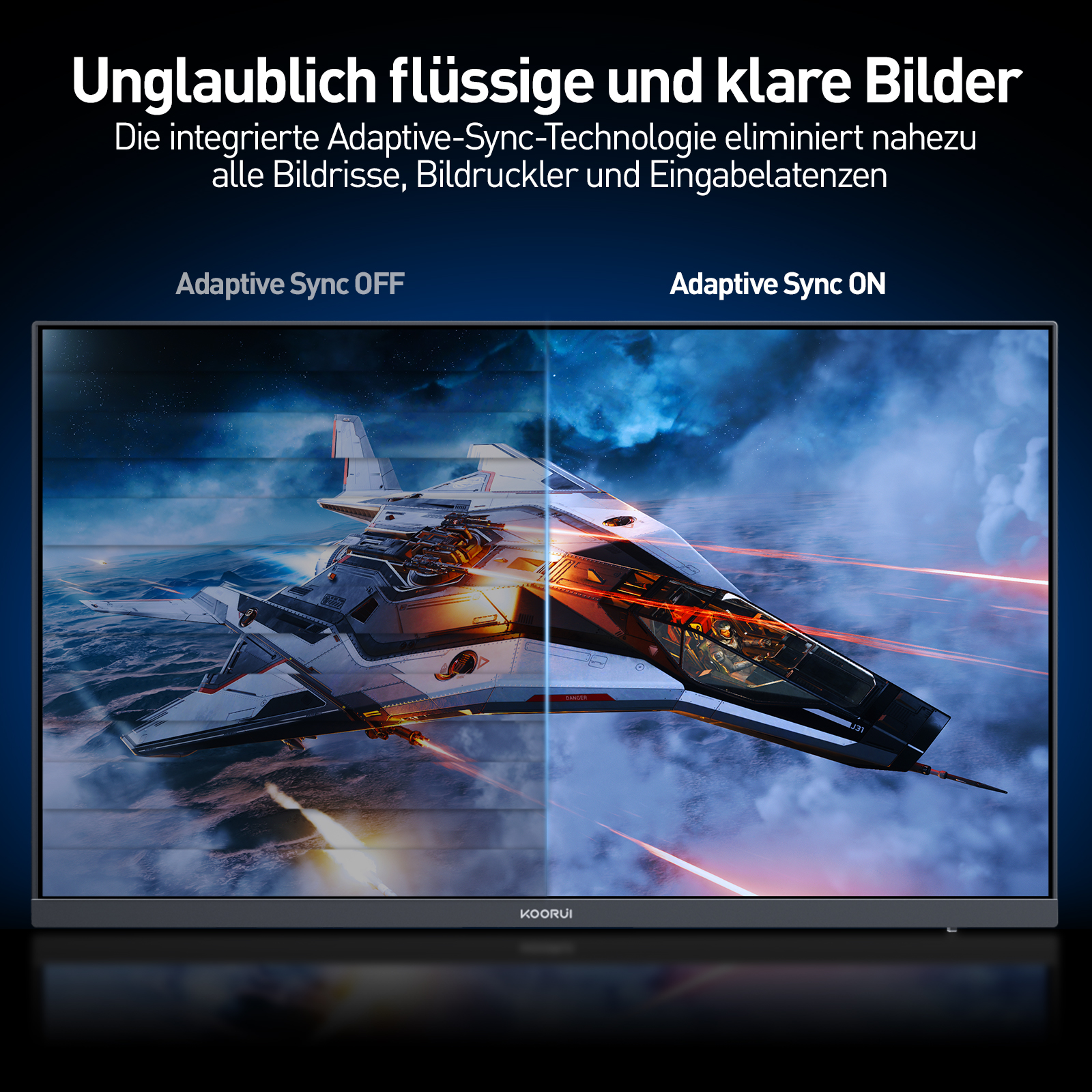 KOORUI G2741L Gaming Monitor 27 Zoll, Dual-Modus 4K UHD 3840x2160 at 160Hz und FHD at 320Hz PC Bildschirm, Fast IPS 1ms HDR 400, 2xHDMI 2.1&DP1.4