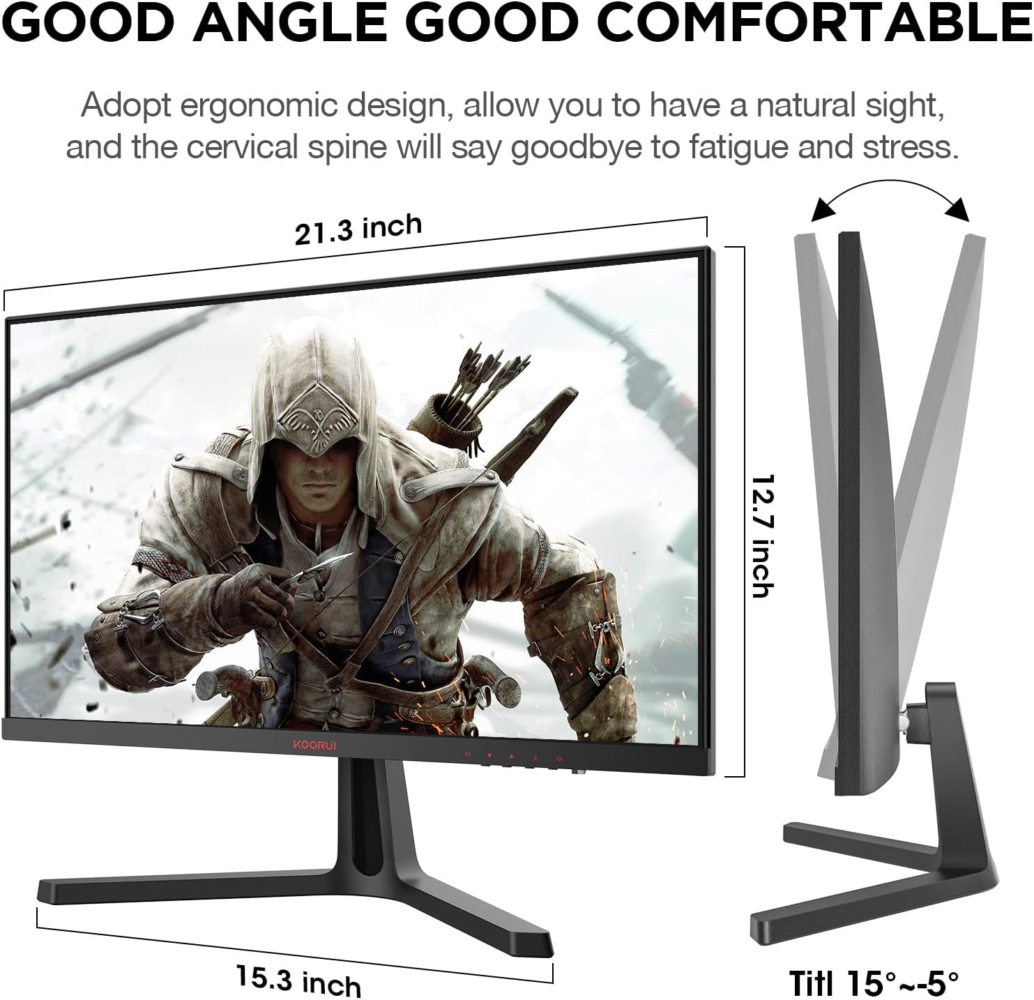 KOORUI Monitor 24 Zoll, Full-HD Gaming Monitor PC Bildschirm VA 1ms 165Hz, DCI-P3 85%, AdaptiveSync Technologie, 2 x HDMI, DisplayPort, Einstellbare Neigung, Schwarz