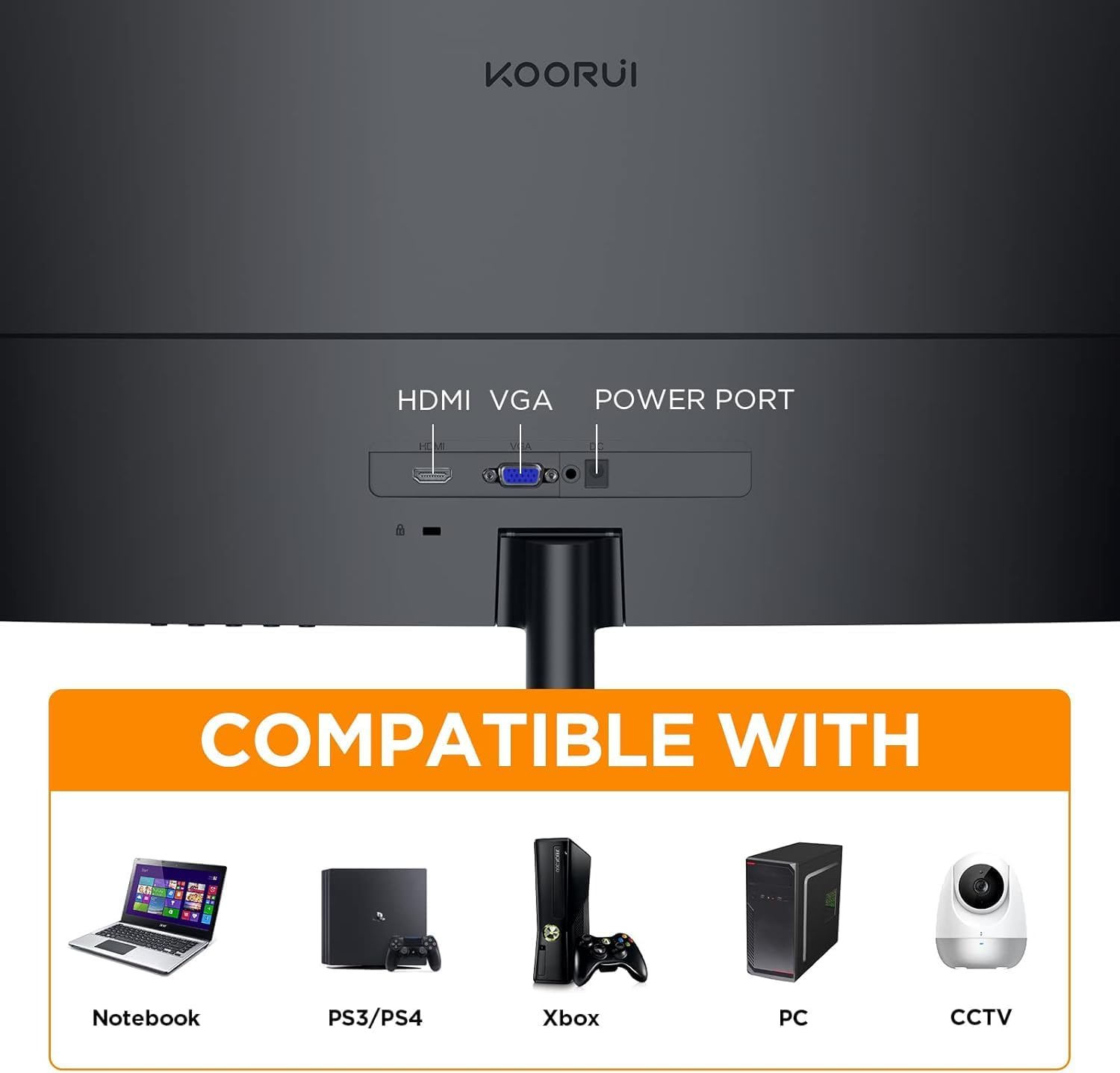 KOORUI Curved Monitor - 23.6 Zoll FHD Curved Computer Monitor, VA-Panel, 100Hz, Krümmung 1500R, Neigungsverstellung, Augenpflege, HDMI, VGA Gaming Monitor, Schwarz