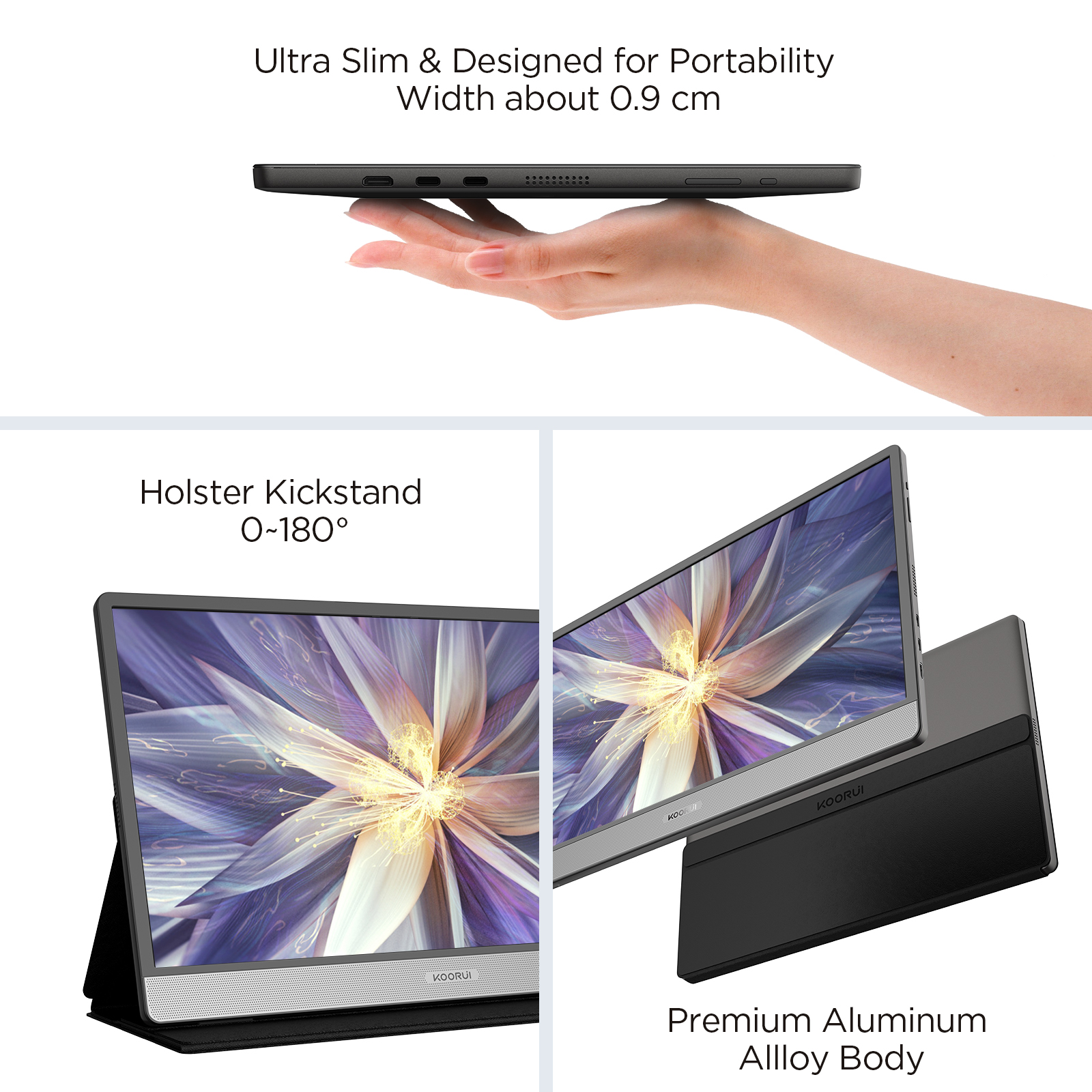 KOORUI 60Hz 6ms Gaming office Portable Monitor,15.6 Inch IPS FHD 1080P Second Screen Laptop Monitor,USB-C HDMI Travel Monitor w/Protective Cover & Dual Speakers, External Monitor for PC Phone Xbox PS4-Koorui