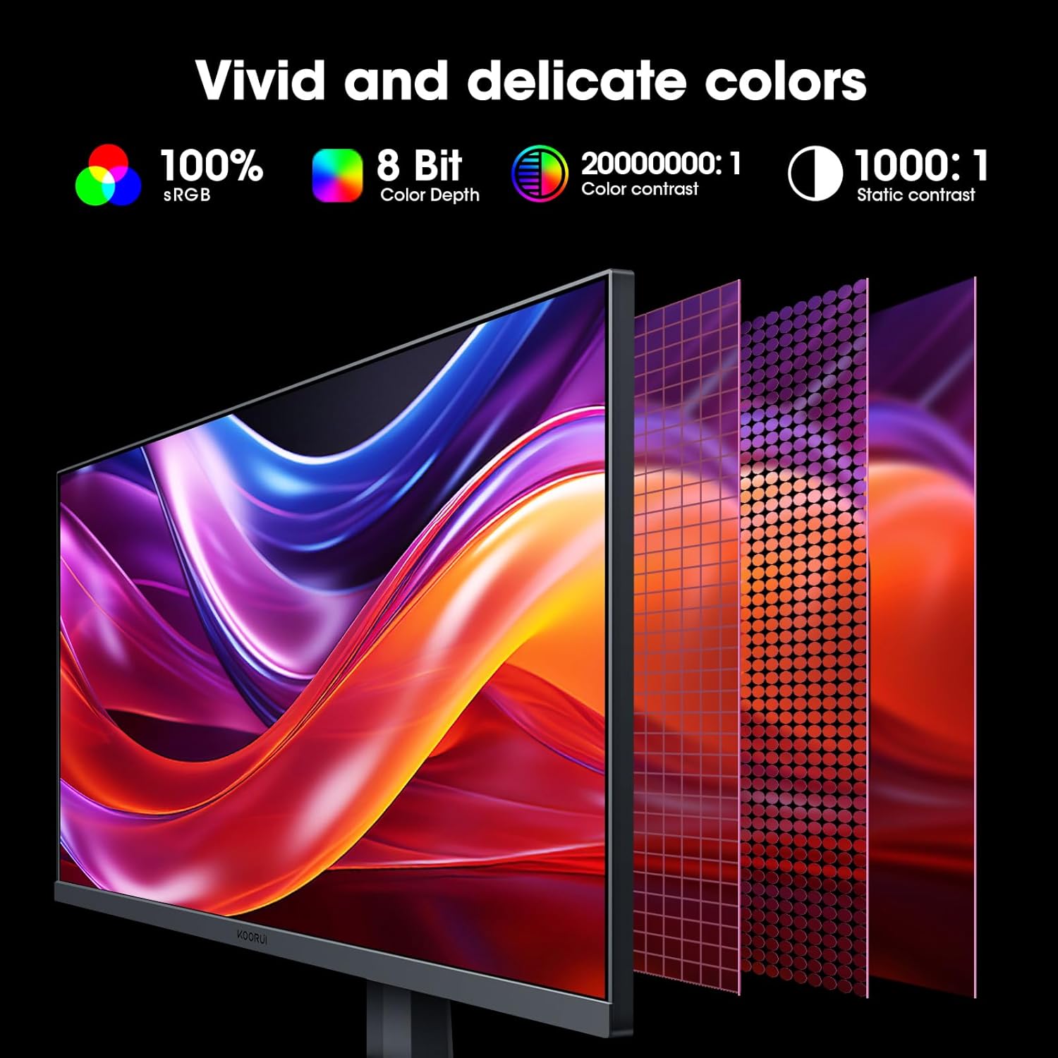 KOORUI Gaming Monitor 27 Inches, 165Hz, FHD (1920 x 1080), IPS, 1ms GTG, Adaptive Sync, 75 x 75 mm VESA Compatible, DCI-P3 90% (HDMI, DisplayPort) Black