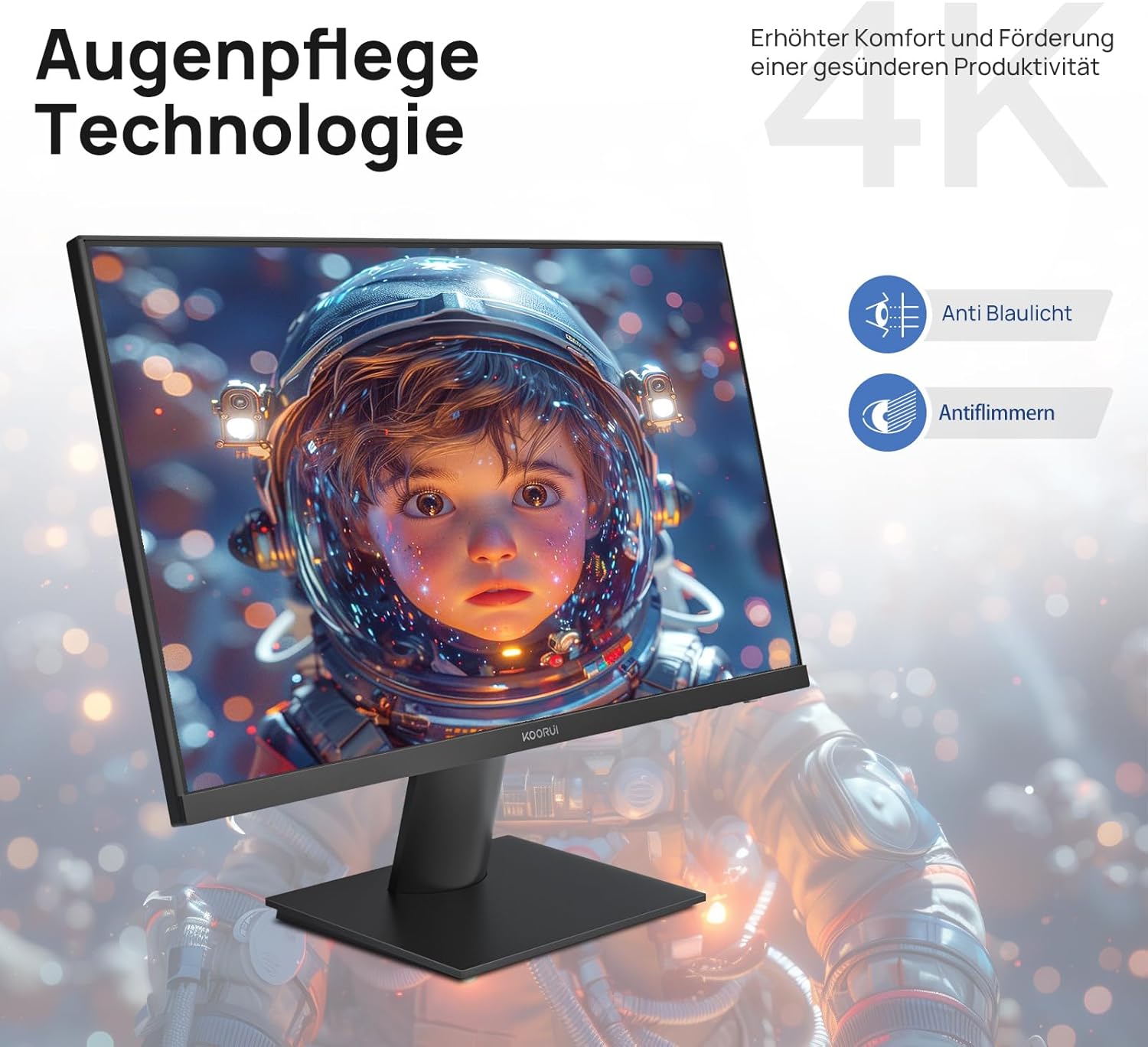 KOORUI Monitor 27 Zoll, 4K PC Bildschirm UHD(3840x2160), IPS, 4ms, 60Hz, 2X HDMI 2.0 & DisplayPort 1.4, Adpitive Sync, HDR10, VESA 100x100mm, 90% DCI-P3, Eye Care, N07