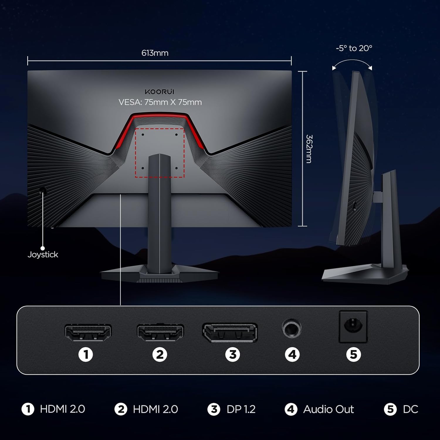 KOORUI 27 Inch QHD Gaming Monitor, PC Screen 170Hz, 1ms, Adaptive Sync (2560 x 1440p, DCI-P3 90%, SRGB 100%, HDR 10, HDMI, DisplayPort, VESA 75x75)