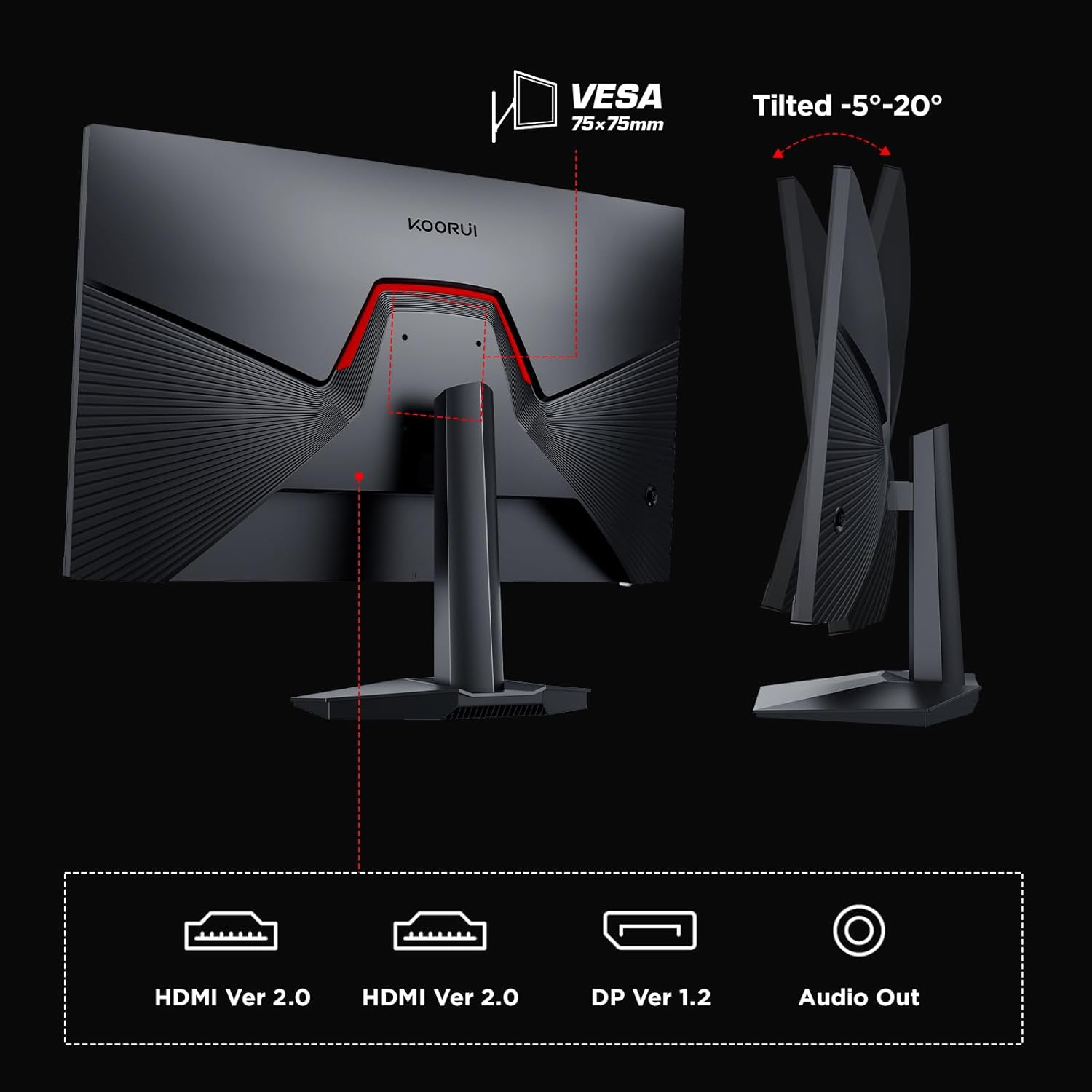 KOORUI Gaming Monitor 27 Inches, 165Hz, FHD (1920 x 1080), IPS, 1ms GTG, Adaptive Sync, 75 x 75 mm VESA Compatible, DCI-P3 90% (HDMI, DisplayPort) Black