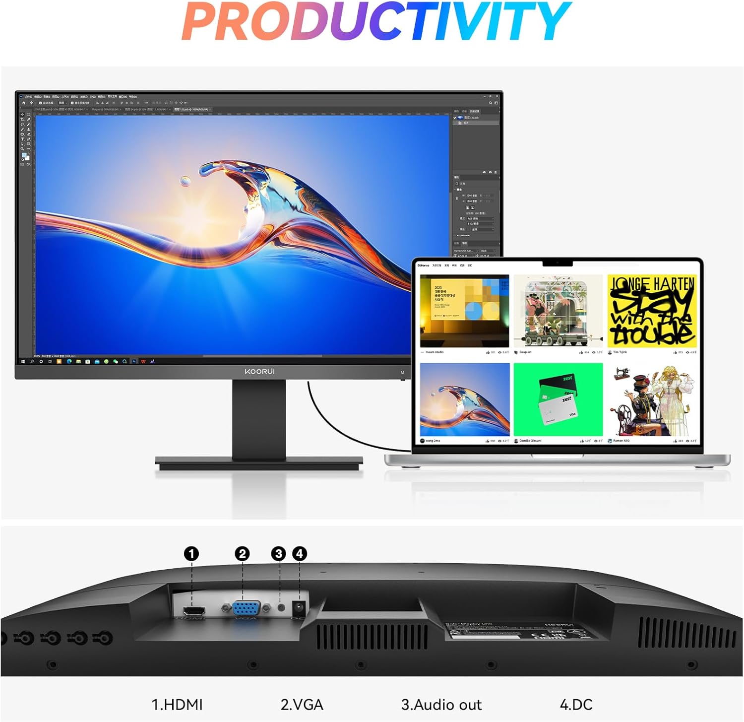 KOORUI 27 Inch Monitor, Full HD 1080P 75Hz Computer Monitor, IPS Display, HDMI, VGA, 5ms Response Time, 75 x 75 mm VESA Mountable, Frameless, Ergonomic Tilt, Black