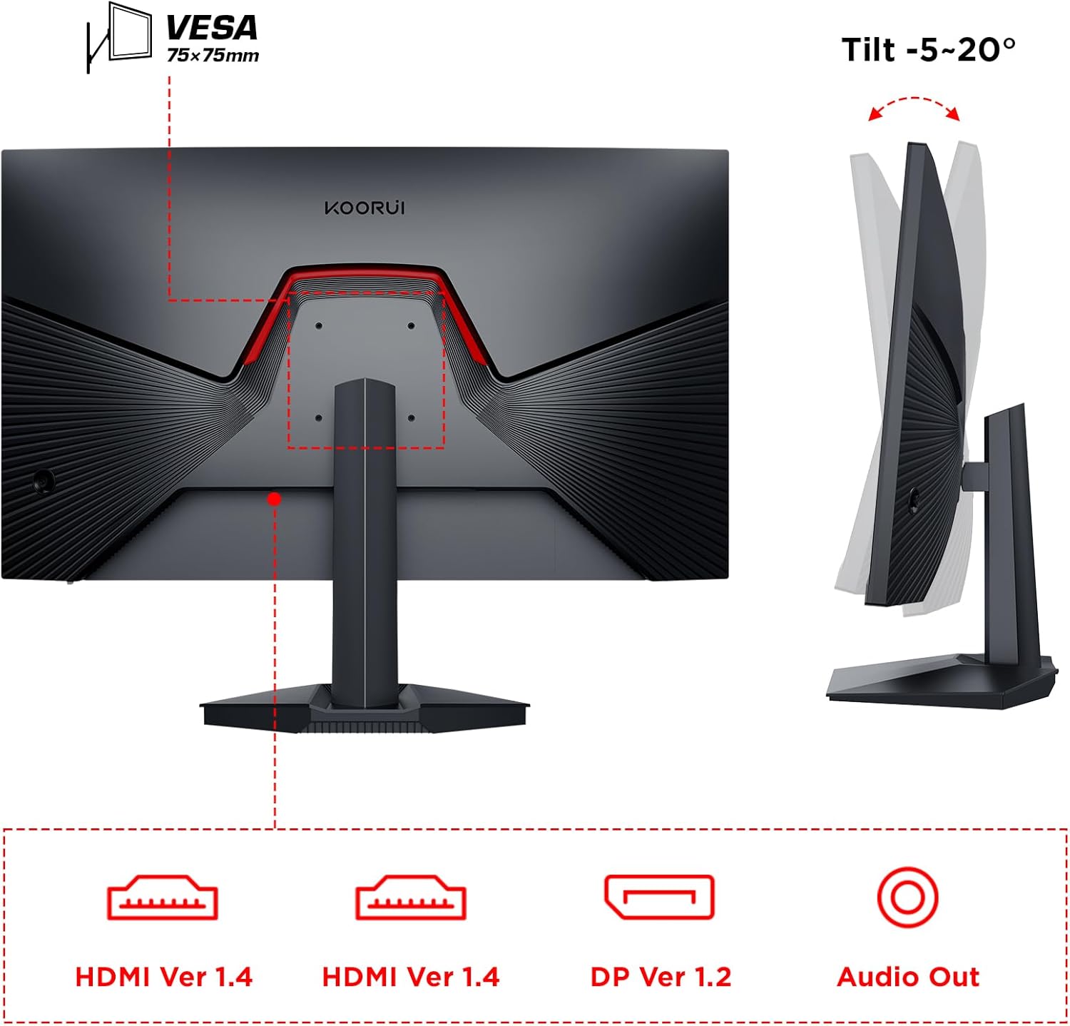 KOORUI 24 Zoll Gaming Monitor 165Hz, IPS, 1080p, 1ms, kompatibel Adaptive-Sync G-sync, Rahmenlos, HDMI, DisplayPort, Neigungsverstellbar, Augenpflege, VESA-Wandmontage, schwarz
