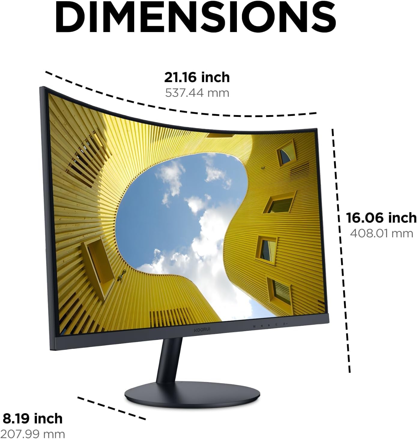 KOORUI Curved Monitor - 23.6 Zoll FHD Curved Computer Monitor, VA-Panel, 100Hz, Krümmung 1500R, Neigungsverstellung, Augenpflege, HDMI, VGA Gaming Monitor, Schwarz