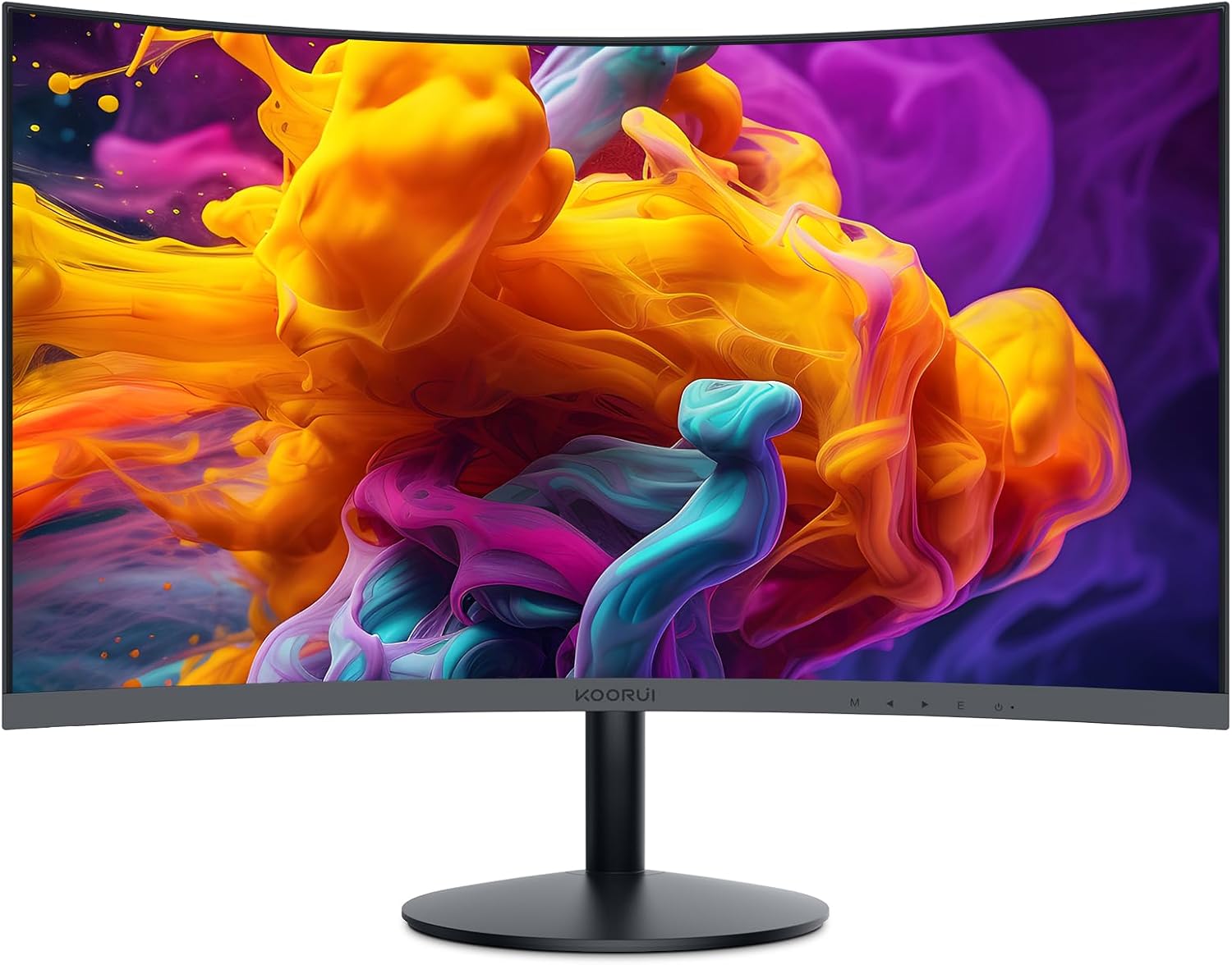 KOORUI Curved Monitor – 27 Inch (61 cm) FHD Curved Computer Monitor, VA Panel, 75 Hz, 1800R Curvature, Tilt Adjustment, Eye Care, HDMI, VGA Gaming Monitor, Black 27N5C