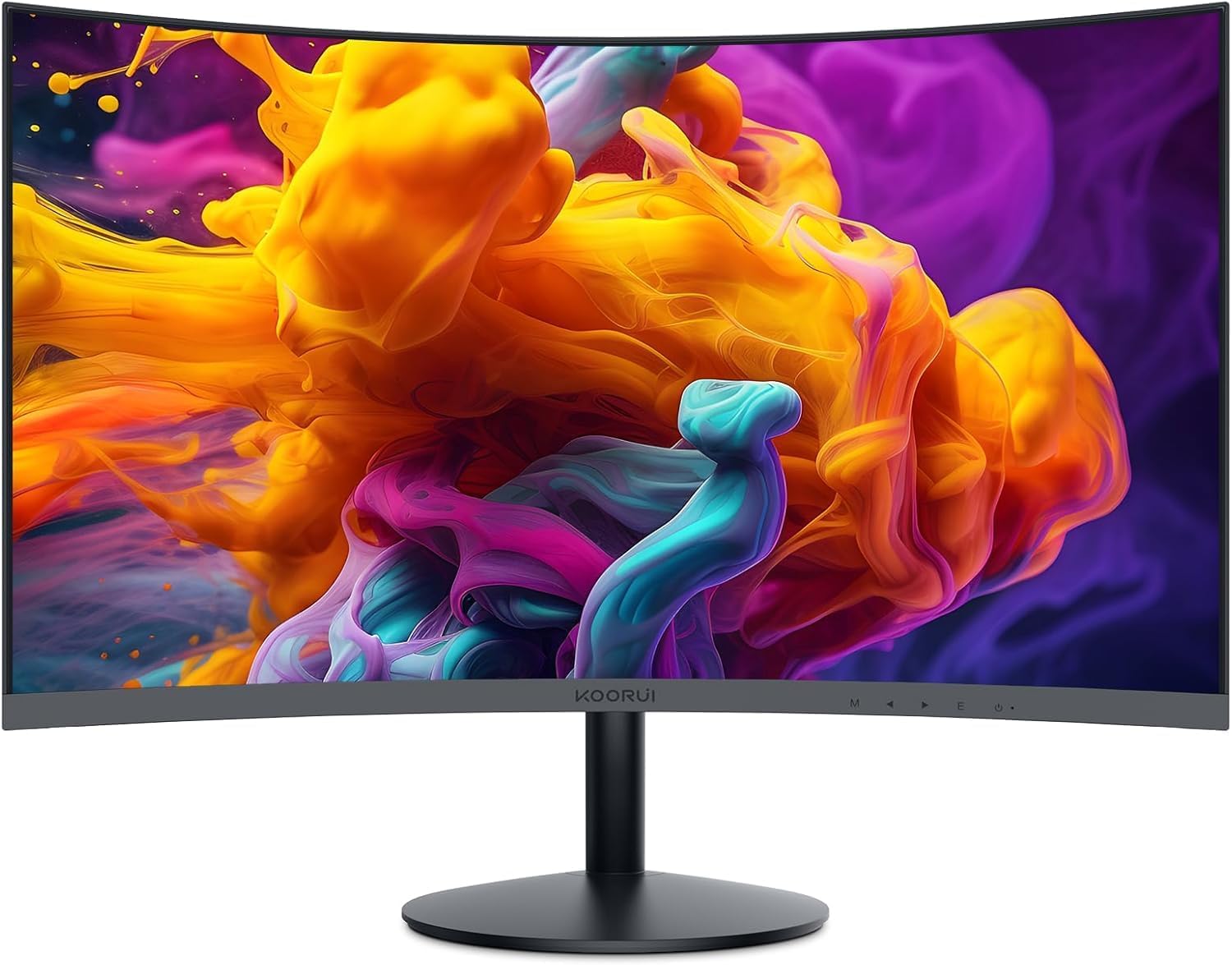 KOORUI Curved Monitor - 23.6 Zoll FHD Curved Computer Monitor, VA-Panel, 100Hz, Krümmung 1500R, Neigungsverstellung, Augenpflege, HDMI, VGA Gaming Monitor, Schwarz