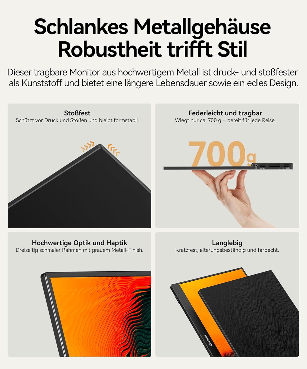 KOORUI 15,6 Zoll Portable Monitor, FHD IPS Tragbarer Monitor HDMI/Type-C/USB-C, Eye Care Bildschirm für PC, Laptop, Xbox,Mac, PS 3/4/5-E1511A
