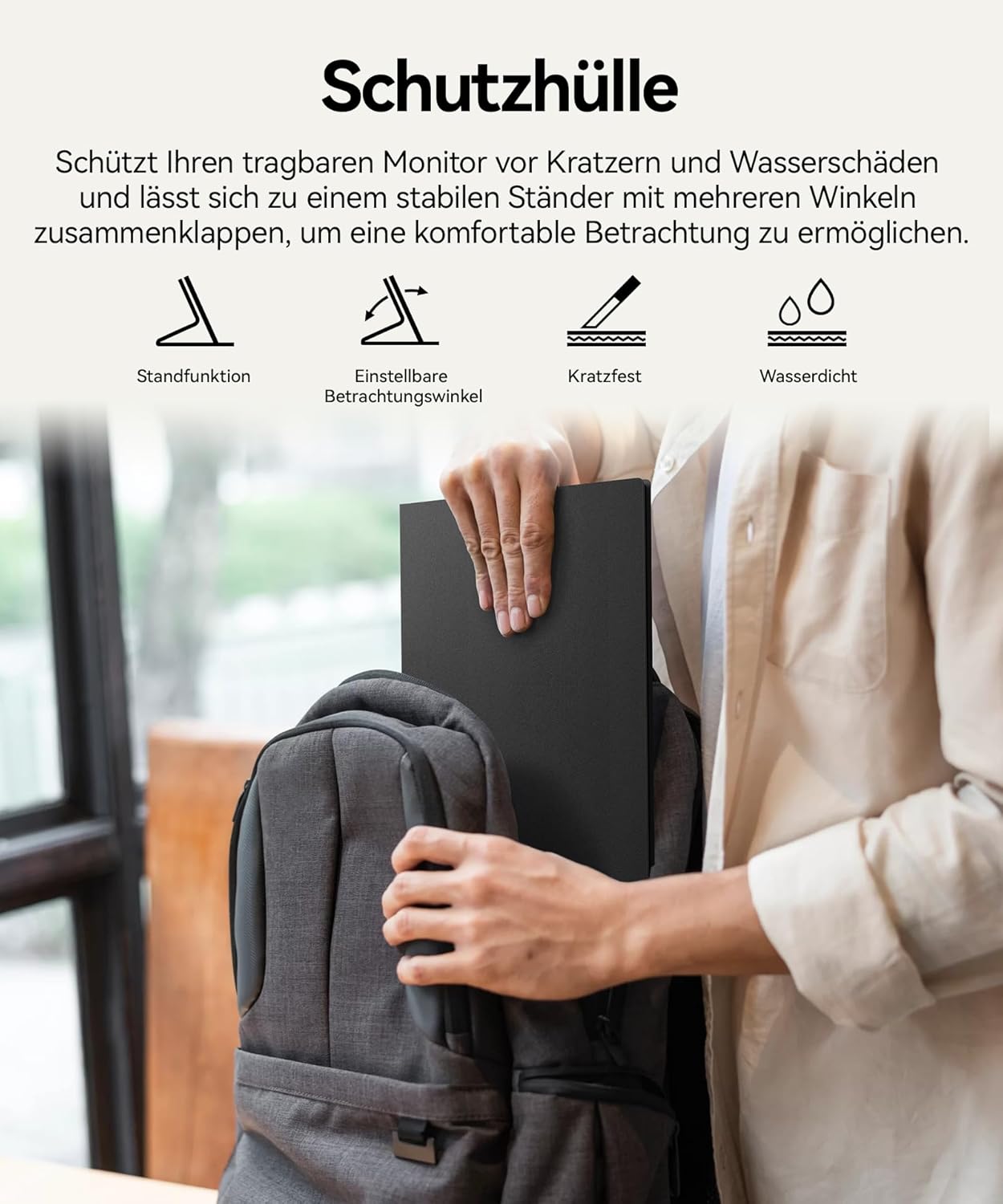 KOORUI 15,6 Zoll Portable Monitor, FHD IPS Tragbarer Monitor HDMI/Type-C/USB-C, Eye Care Bildschirm für PC, Laptop, Xbox,Mac, PS 3/4/5-E1511A