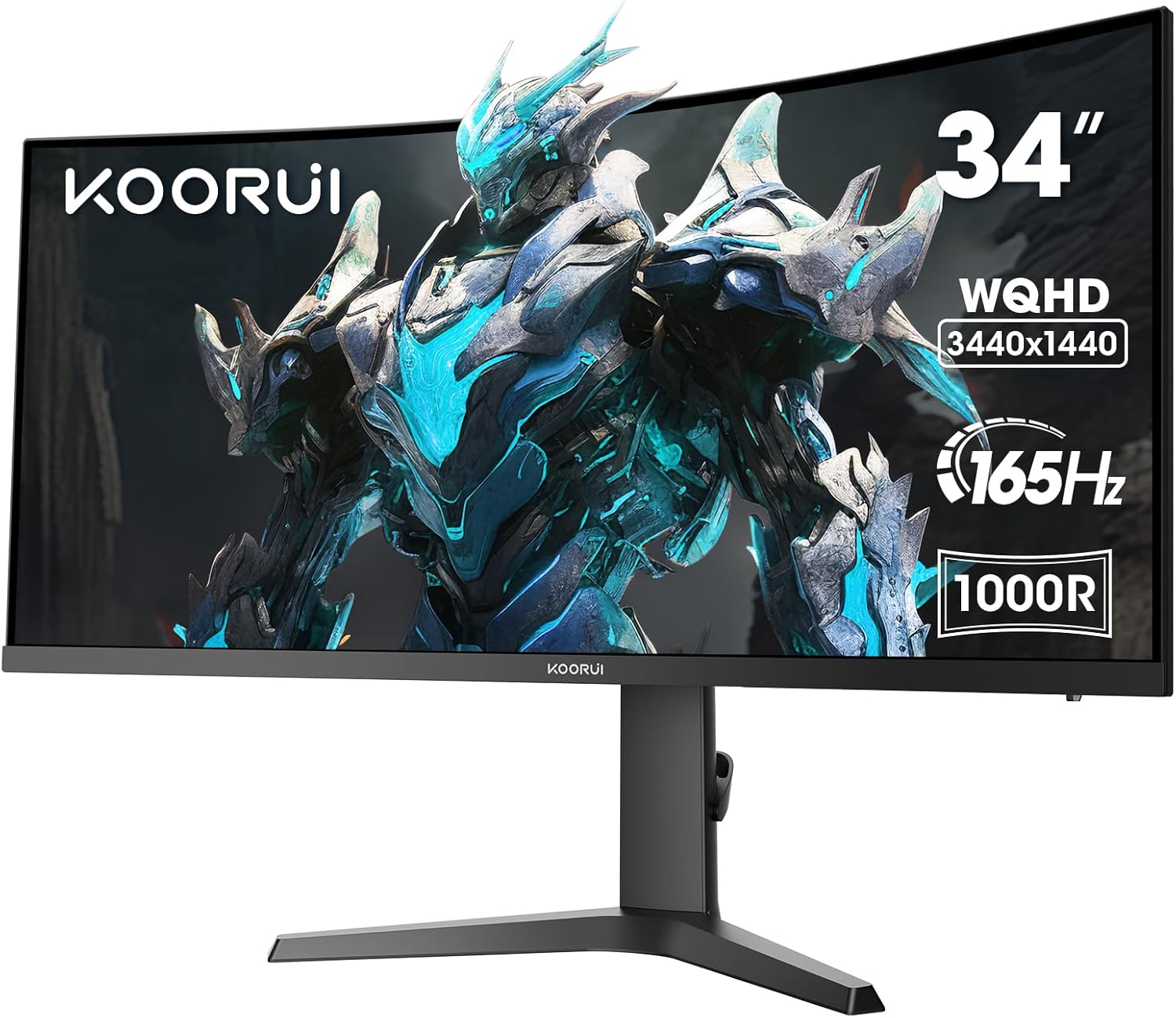 KOORUI 34 Zoll Ultrawide Curved Gaming Monitor, PC Bildschirm 165Hz, 1MS, 1000R, WQHD 3440x1440, VA, Adaptive Sync, 2xHDMI 100Hz & Display Port 165Hz, VESA 75 * 75mm, DCI-P3 90%, Höhenverstellbar