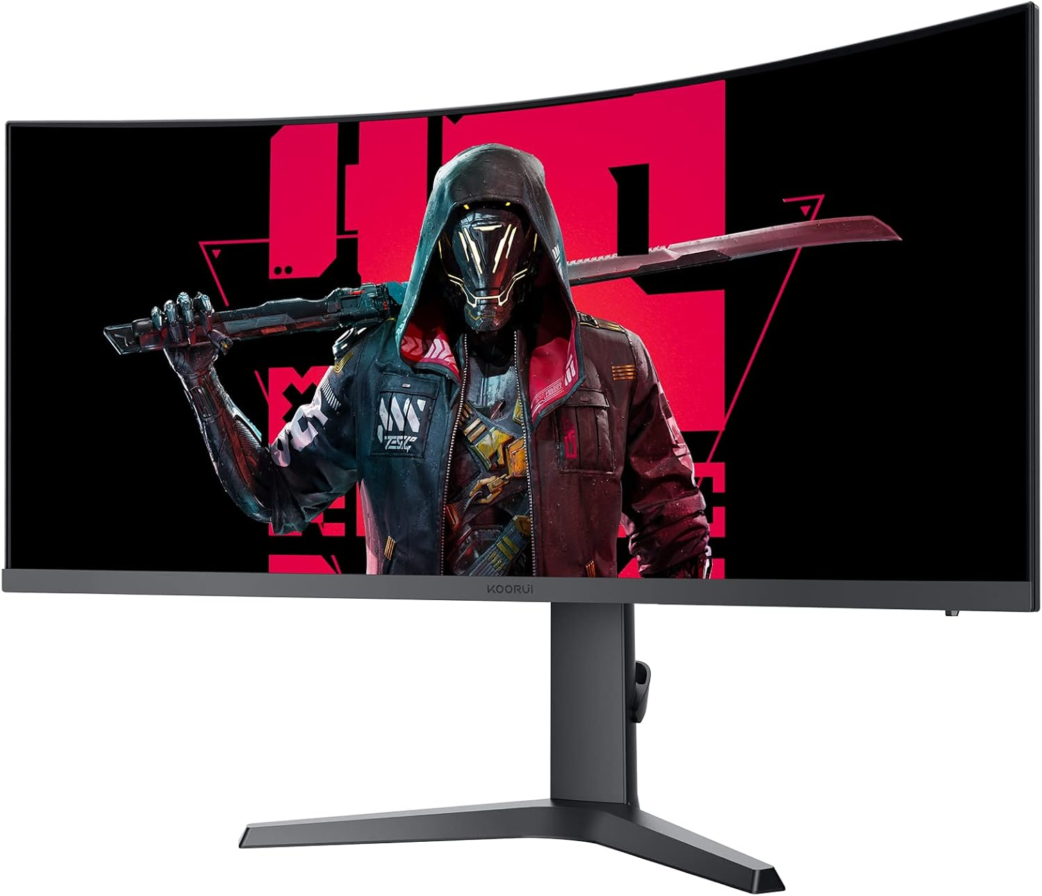 KOORUI 34 Zoll Ultrawide Curved Gaming Monitor, PC Bildschirm 165Hz, 1MS, 1000R, WQHD 3440x1440, VA, Adaptive Sync, 2xHDMI 100Hz & Display Port 165Hz, VESA 75 * 75mm, DCI-P3 90%, Höhenverstellbar