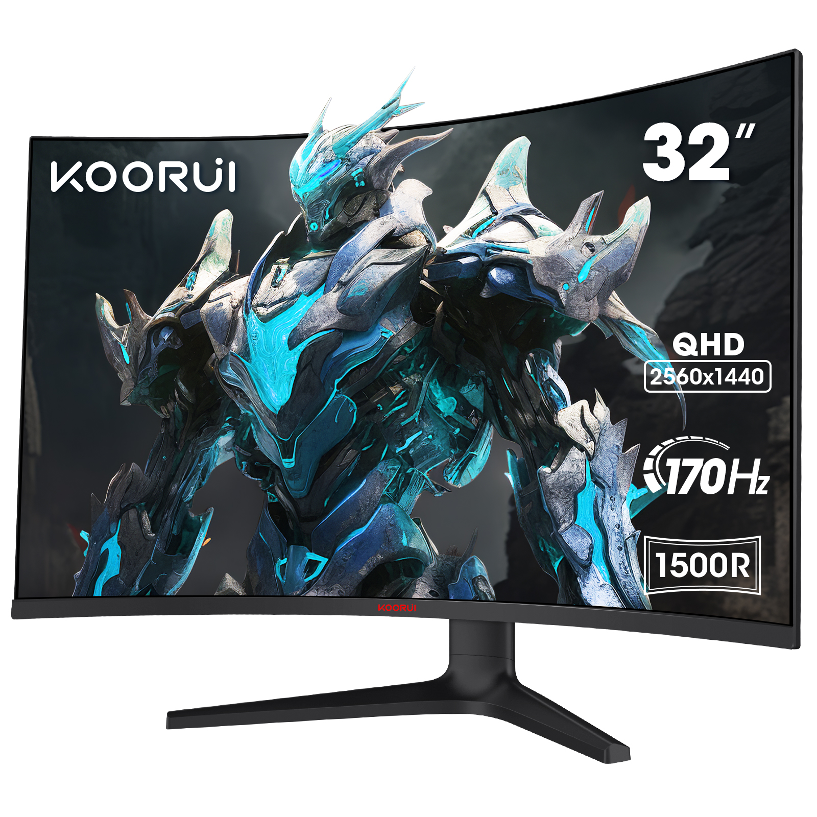 KOORUI Curved Gaming Monitor 32 Zoll, UltraWide QHD 2560x1440P 170Hz 1500R VA Panel Bildschirm, Adptivesync HDR 10 HDMI DisplayPort, Neigungsverstellbar, Augenpflege