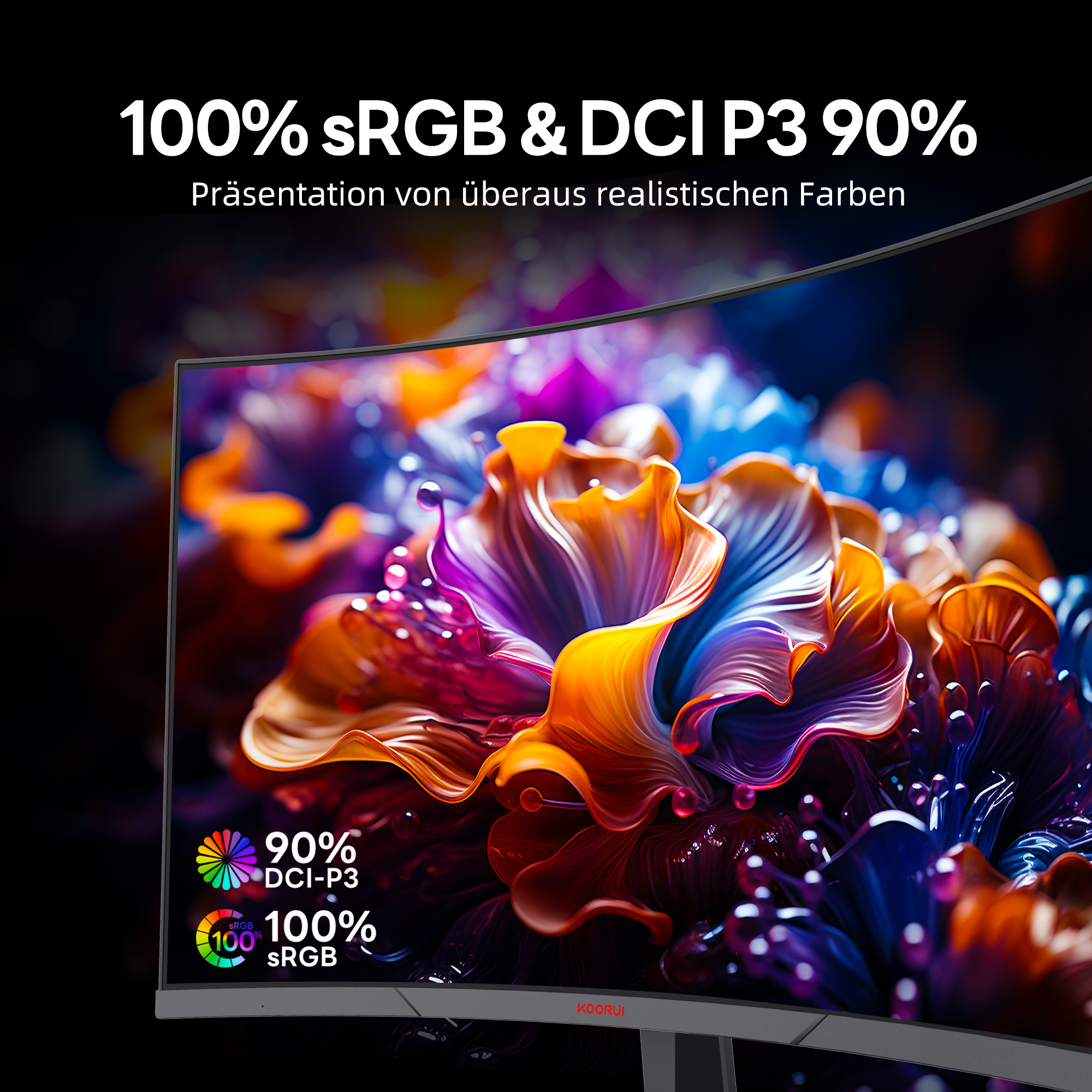KOORUI 27 Zoll Bildschirm Gaming-Monitor WQHD Curved 180Hz 1ms (GTG) Display 1500R Curved Monitor 1ms Adaptive Sync HDR Neigungseinstellung 2 HDMI DP VESA Keine Lautsprecher