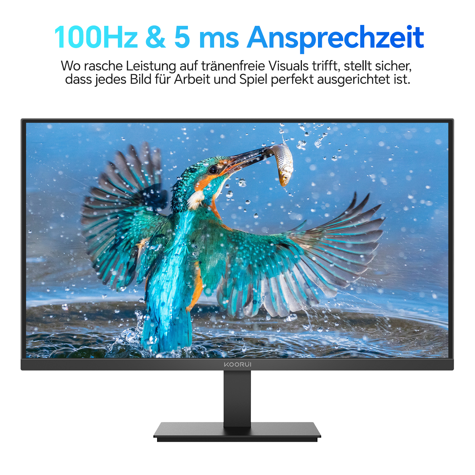 KOORUI E2721F 27 Zoll Monitor, QHD 2560 x 1440 100Hz PC Monitor, IPS 1MS Adaptive Sync HDMI 2.0 DP 1.4, Eye Care Bildschirm, -5° bis 15° neigbar, VESA 100 x 100mm