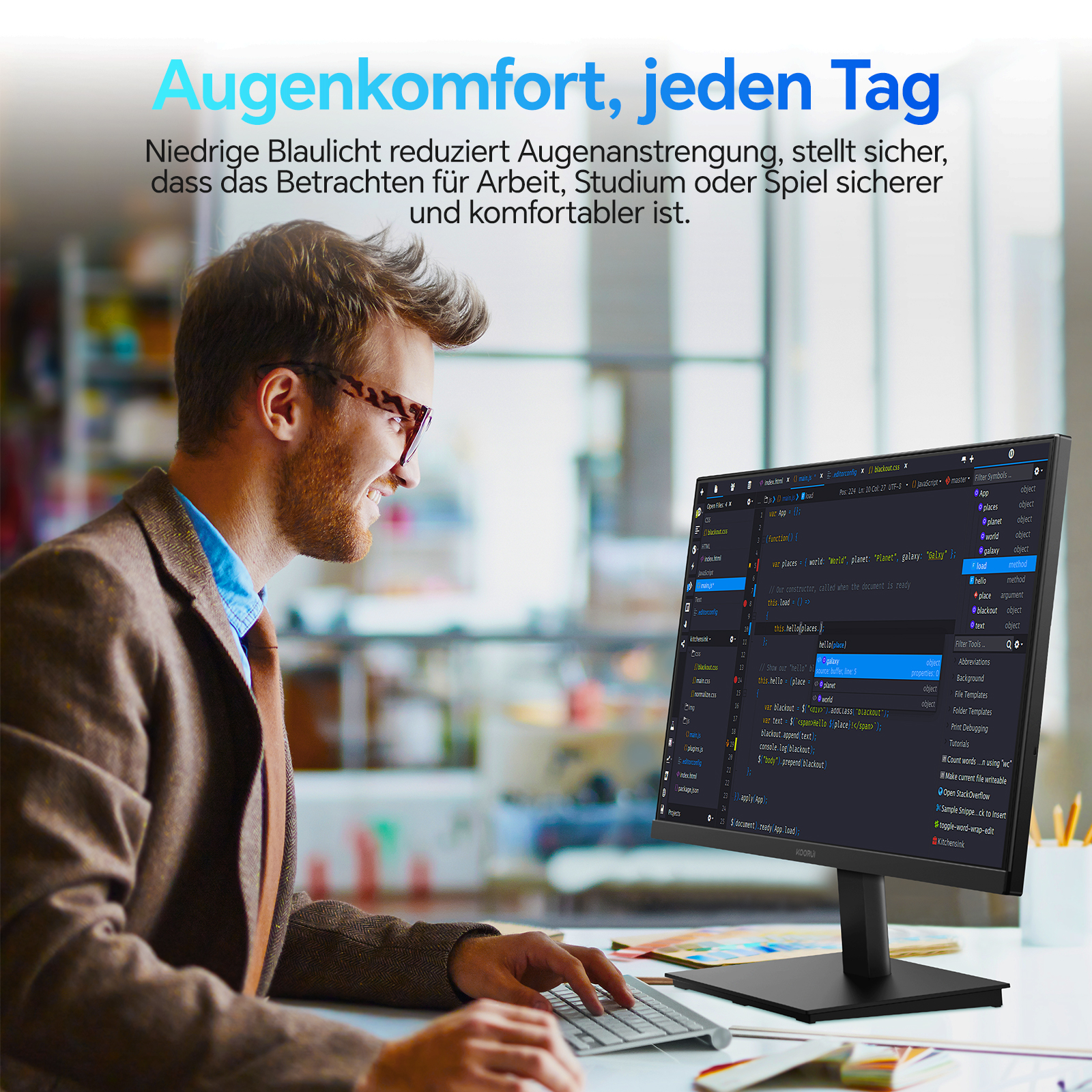KOORUI E2721F 27 Zoll Monitor, QHD 2560 x 1440 100Hz PC Monitor, IPS 1MS Adaptive Sync HDMI 2.0 DP 1.4, Eye Care Bildschirm, -5° bis 15° neigbar, VESA 100 x 100mm