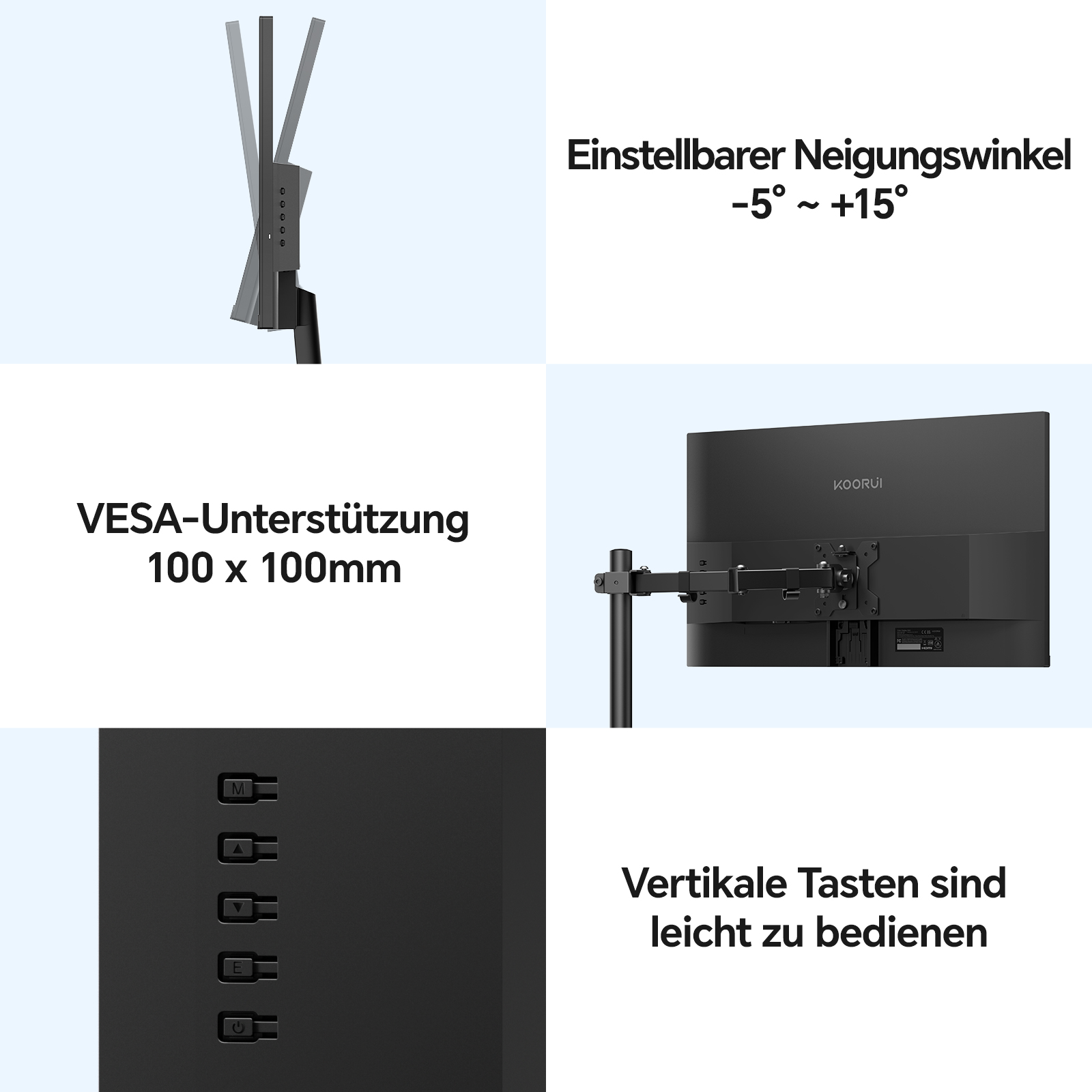 KOORUI E2721F 27 Zoll Monitor, QHD 2560 x 1440 100Hz PC Monitor, IPS 1MS Adaptive Sync HDMI 2.0 DP 1.4, Eye Care Bildschirm, -5° bis 15° neigbar, VESA 100 x 100mm