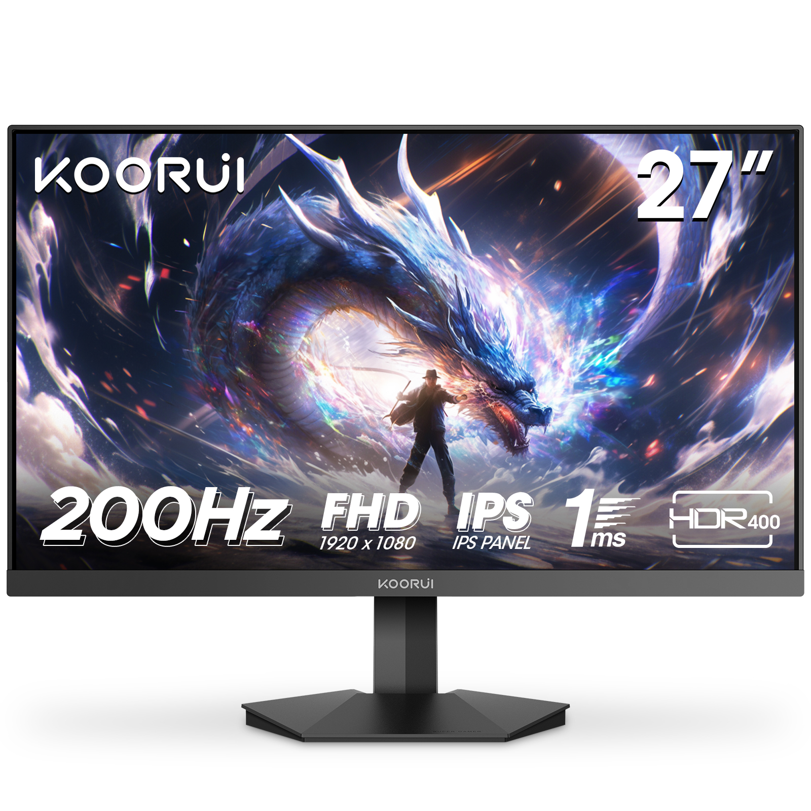 KOORUI G2711P 27 Zoll Gaming Monitor, 1ms 200Hz FHD IPS HDR400 PC Bildschirm, 100% SRGB Adaptive Sync VESA 75x75mm